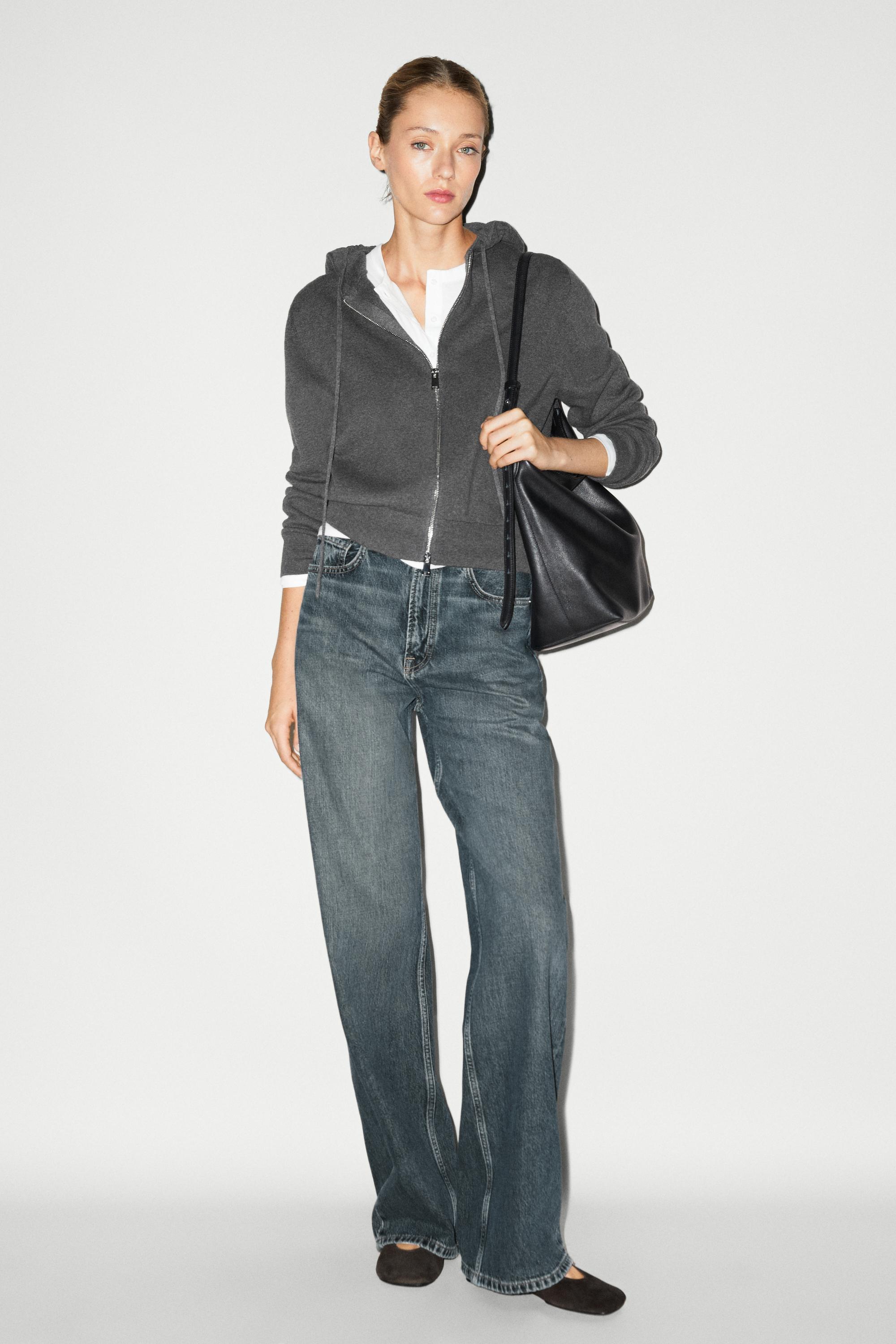 Cotton blend knit hooded cardigan — GREY