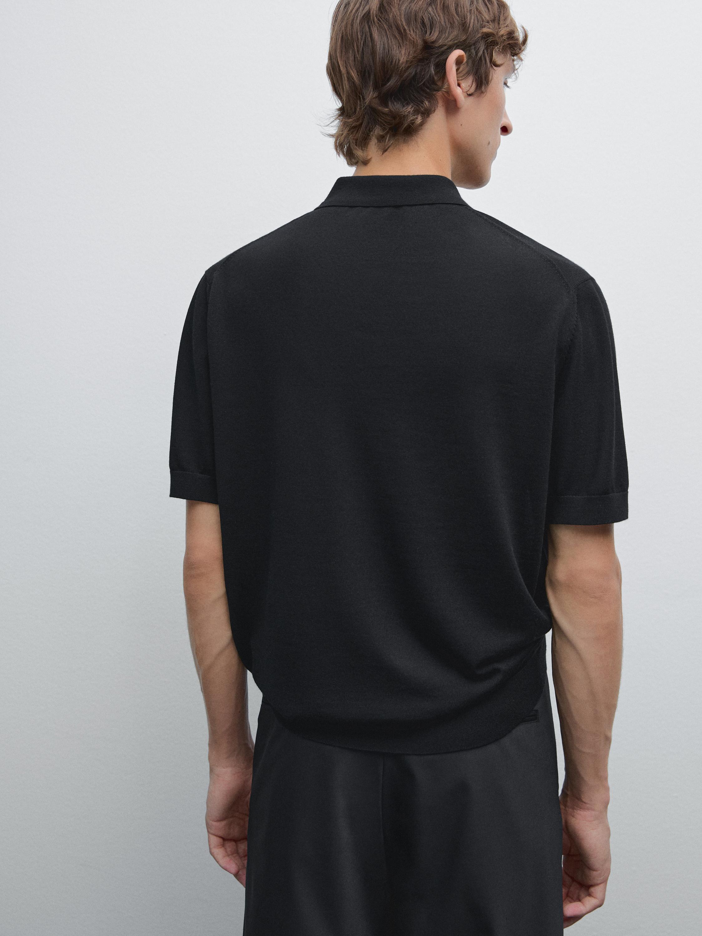 Knit polo shirt with zip collar