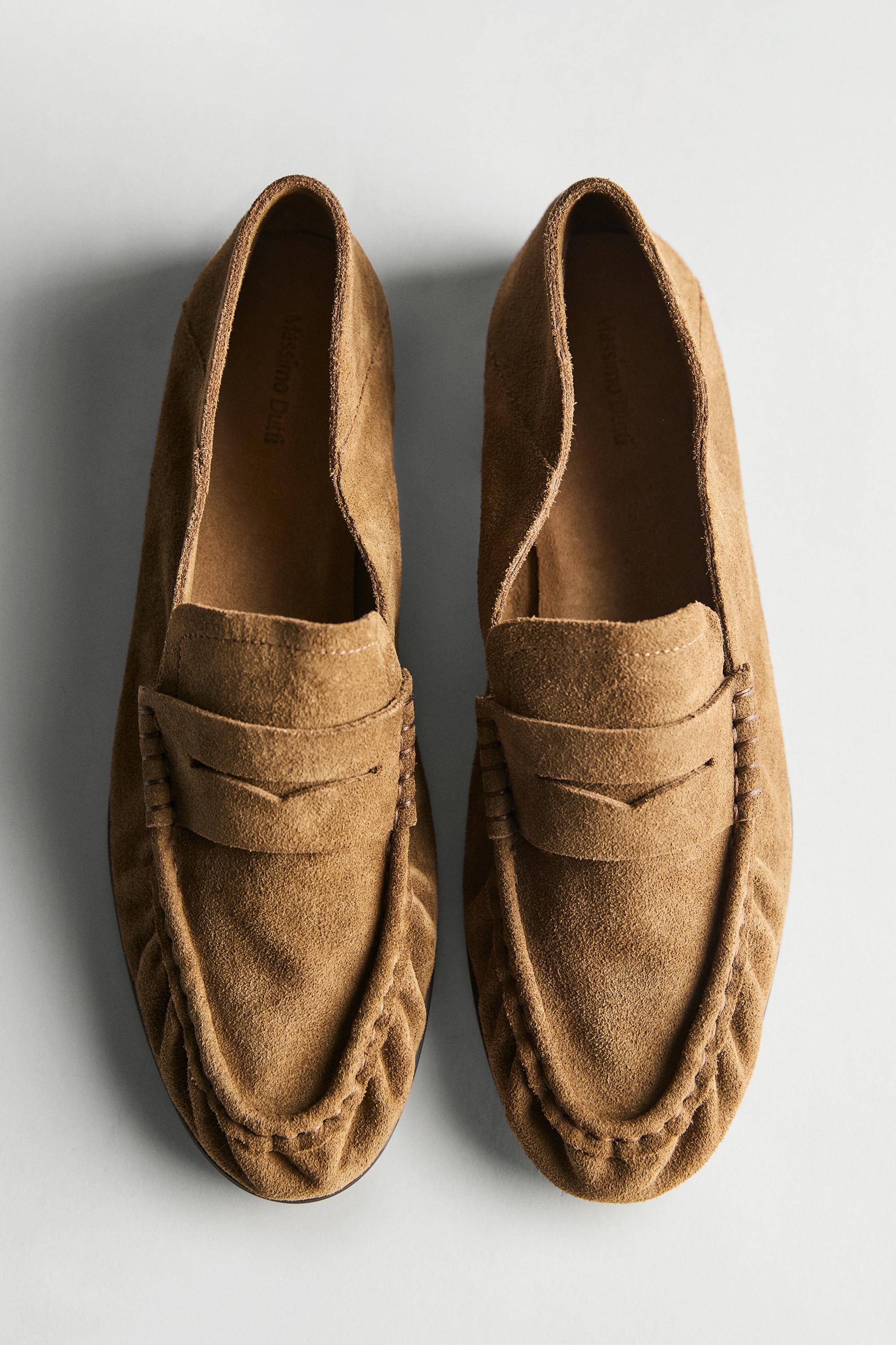 Soft split leather loafers — CAMEL