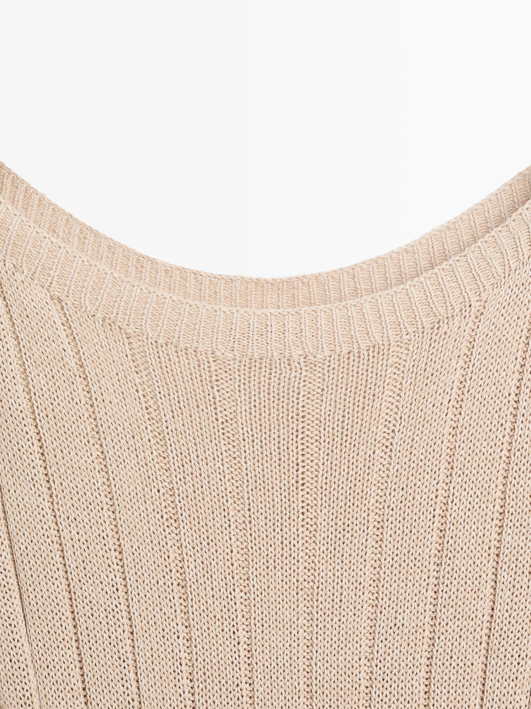 Cotton blend knit boat neck sweater — BEIGE