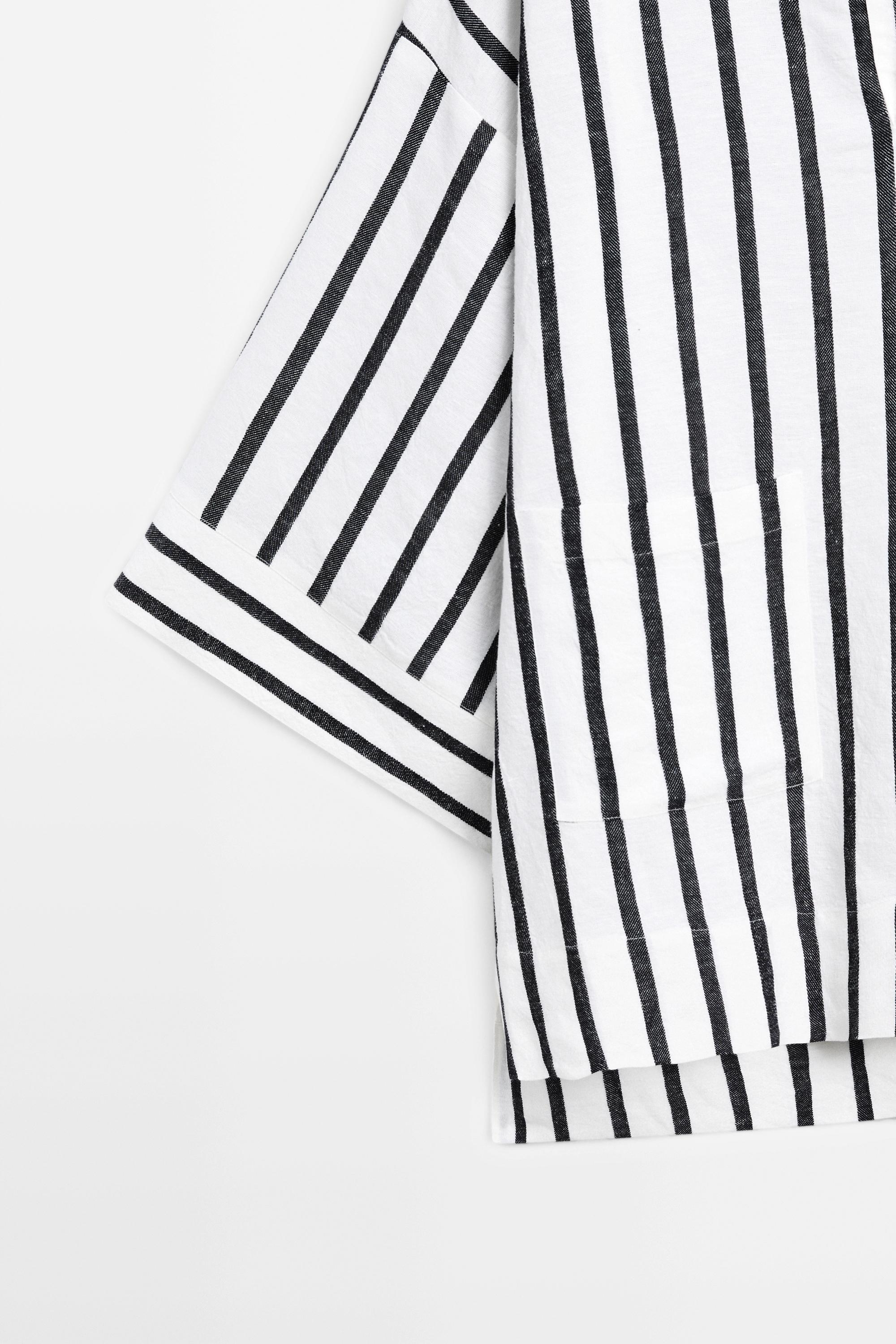 Striped oversize linen blend shirt — WHITE