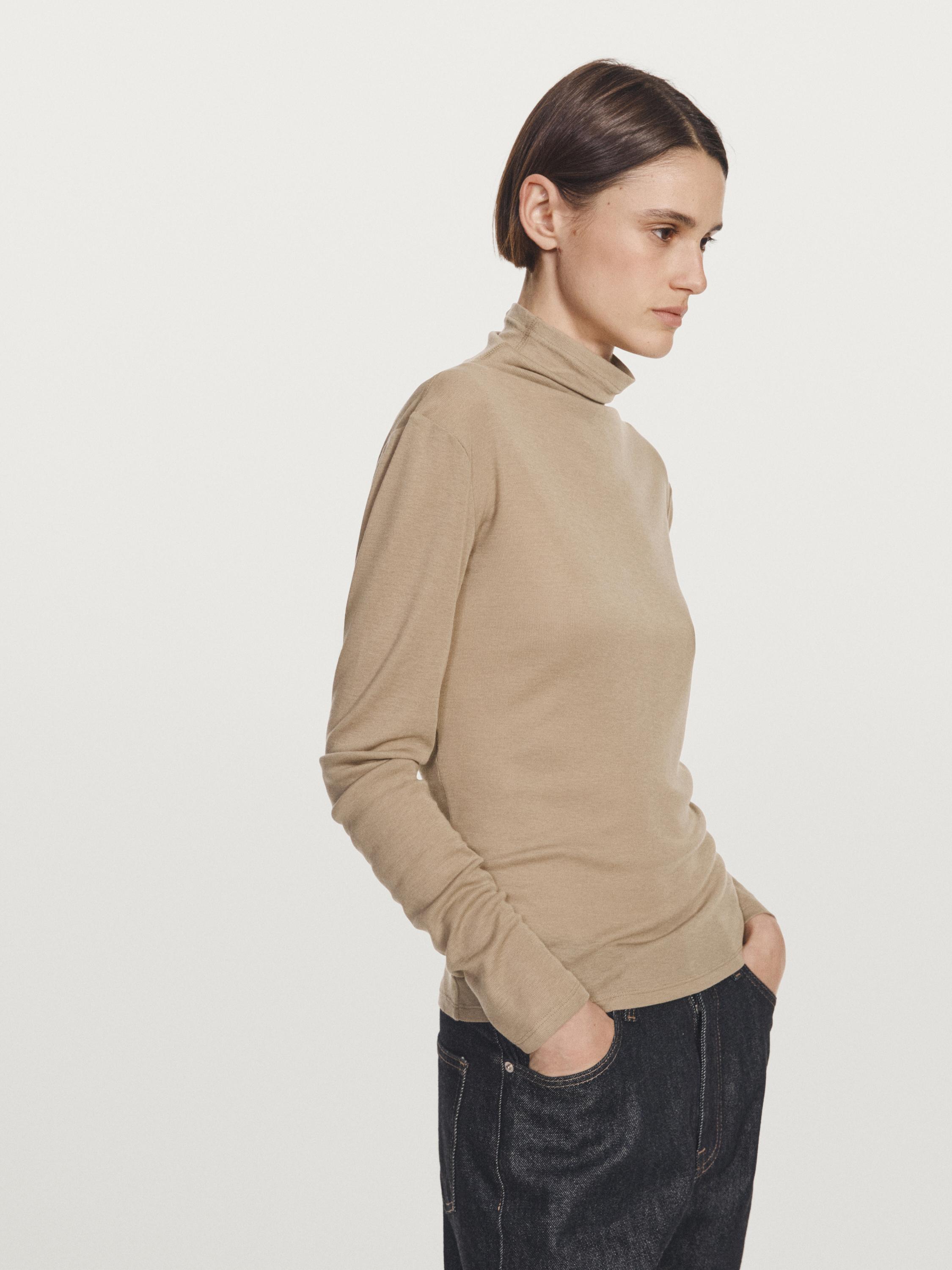 Long sleeve lyocell and wool blend T-shirt