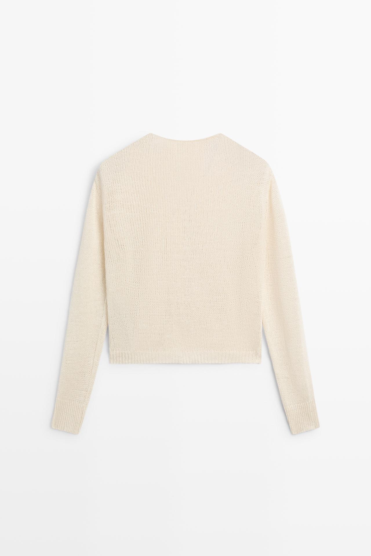100% linen knit zip-up cardigan — Off white