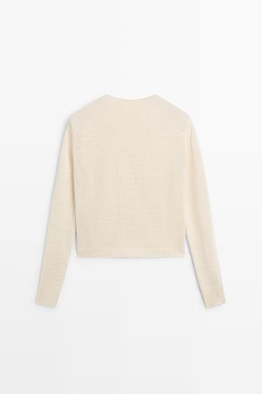 100% linen knit zip-up cardigan — Off white 6