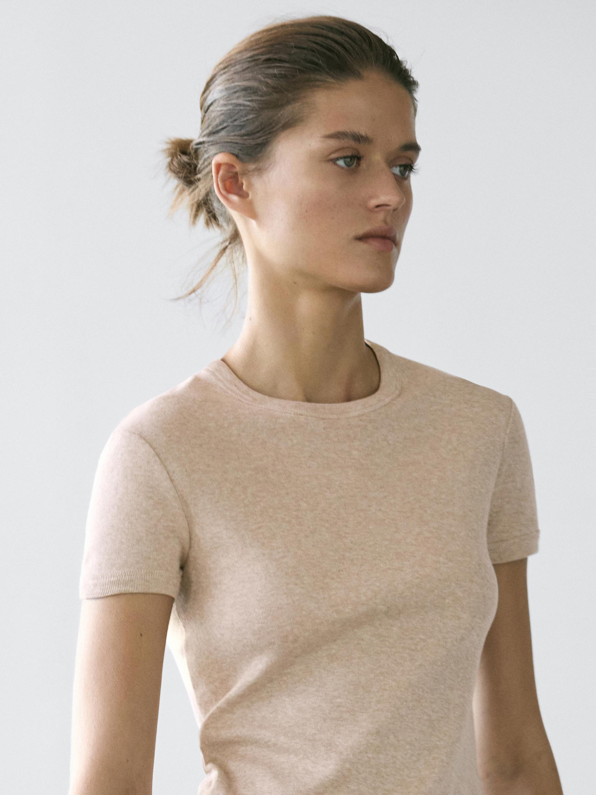 Maglietta A Maniche Corte In Cotone - Beige Vigoré - S - Massimo Dutti - Femminile