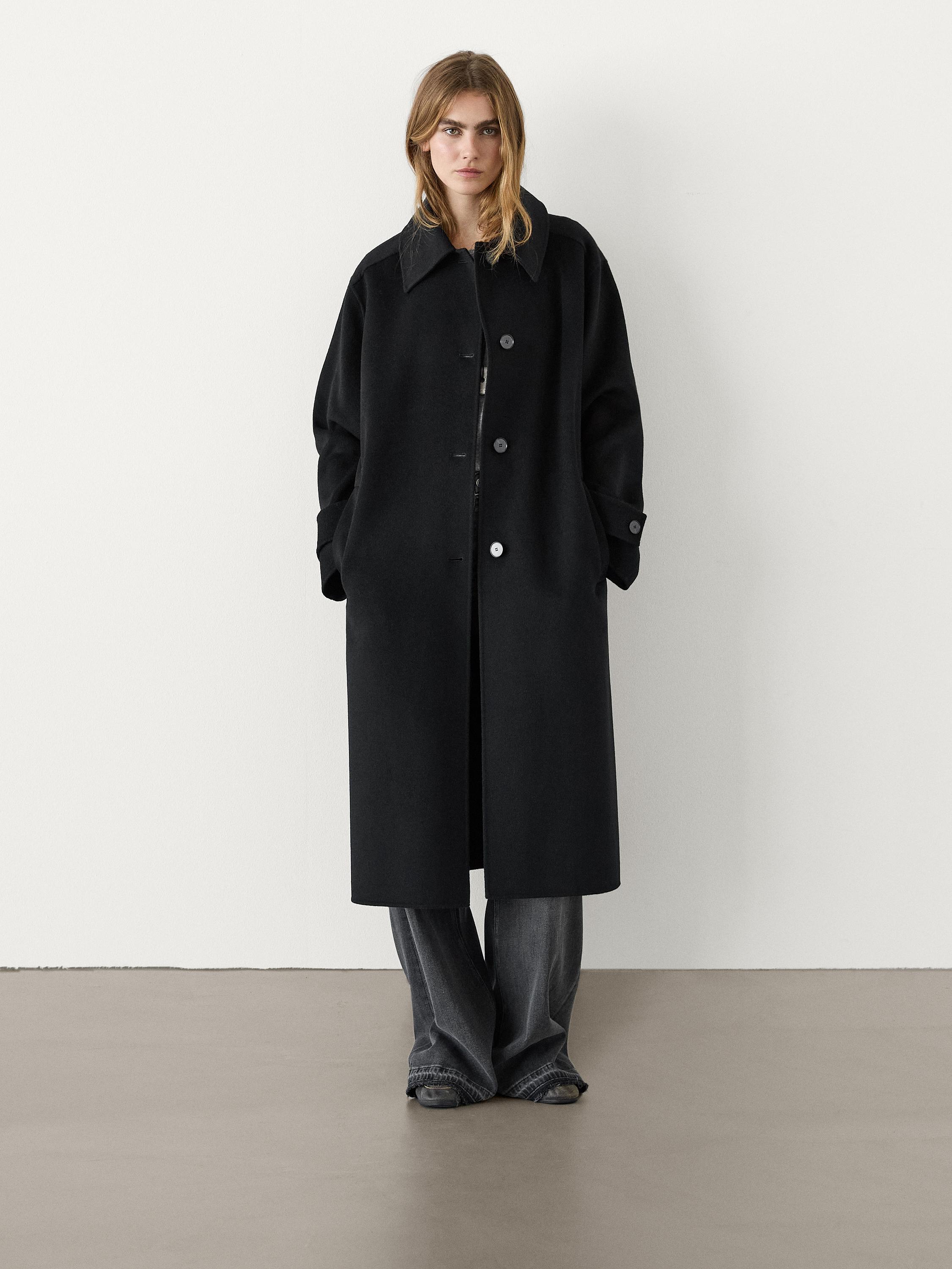 Long wool blend trench coat