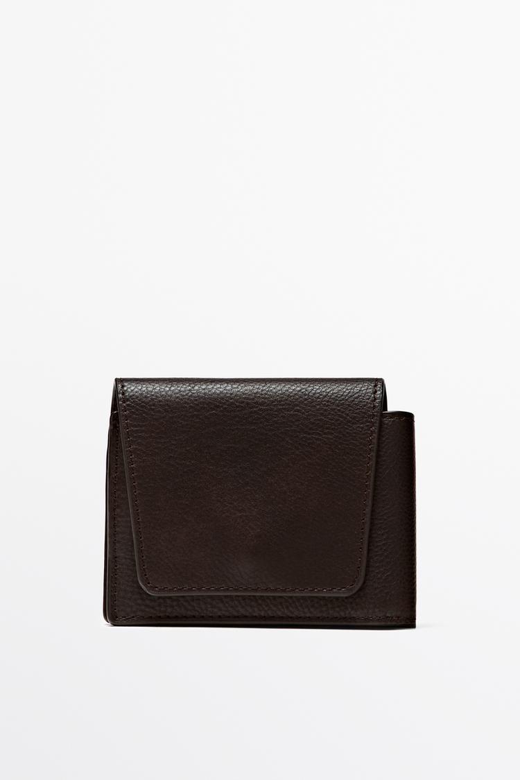Flap nappa leather wallet — BROWN