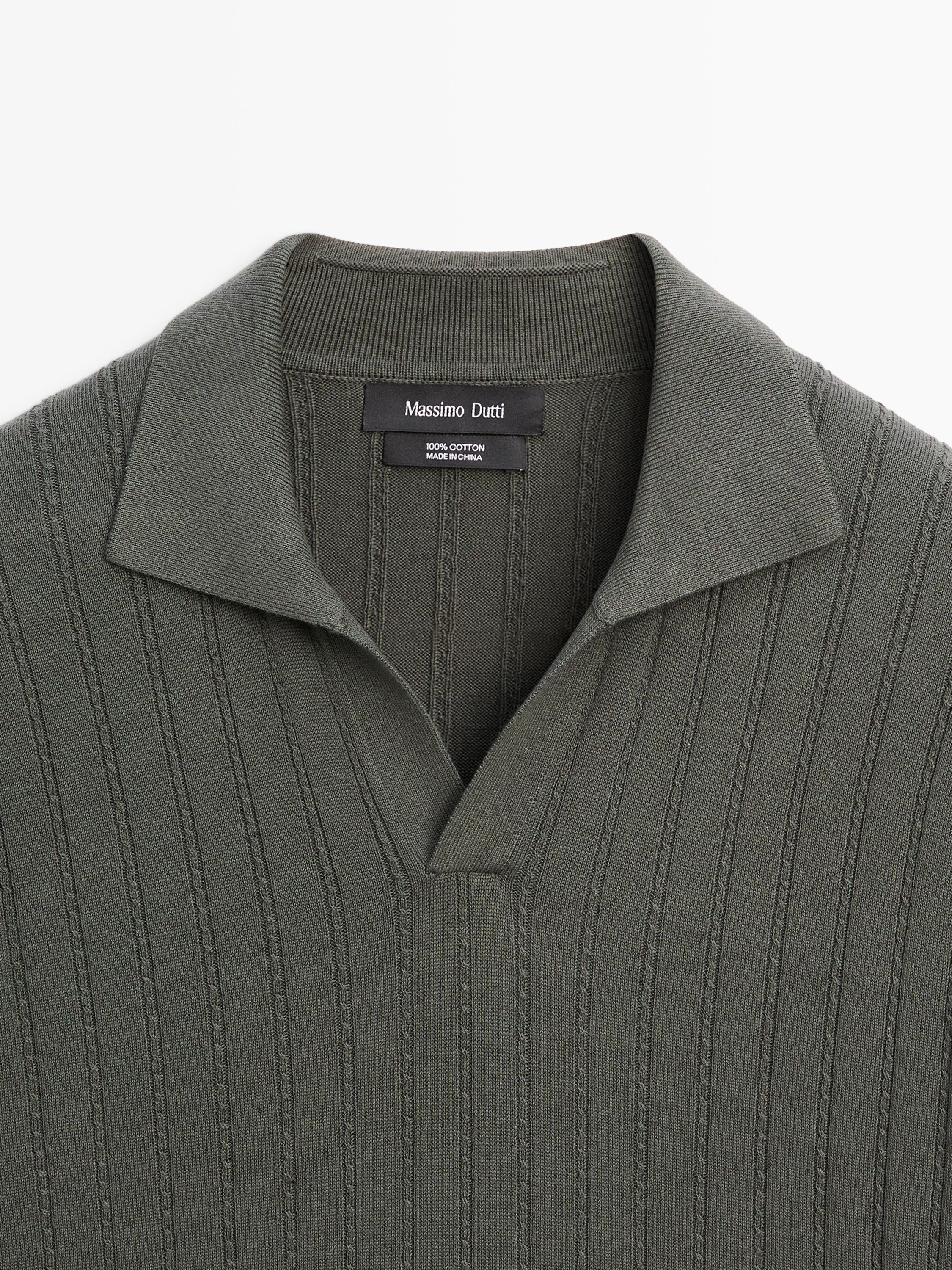 Cable-knit polo sweater — DARK KHAKI