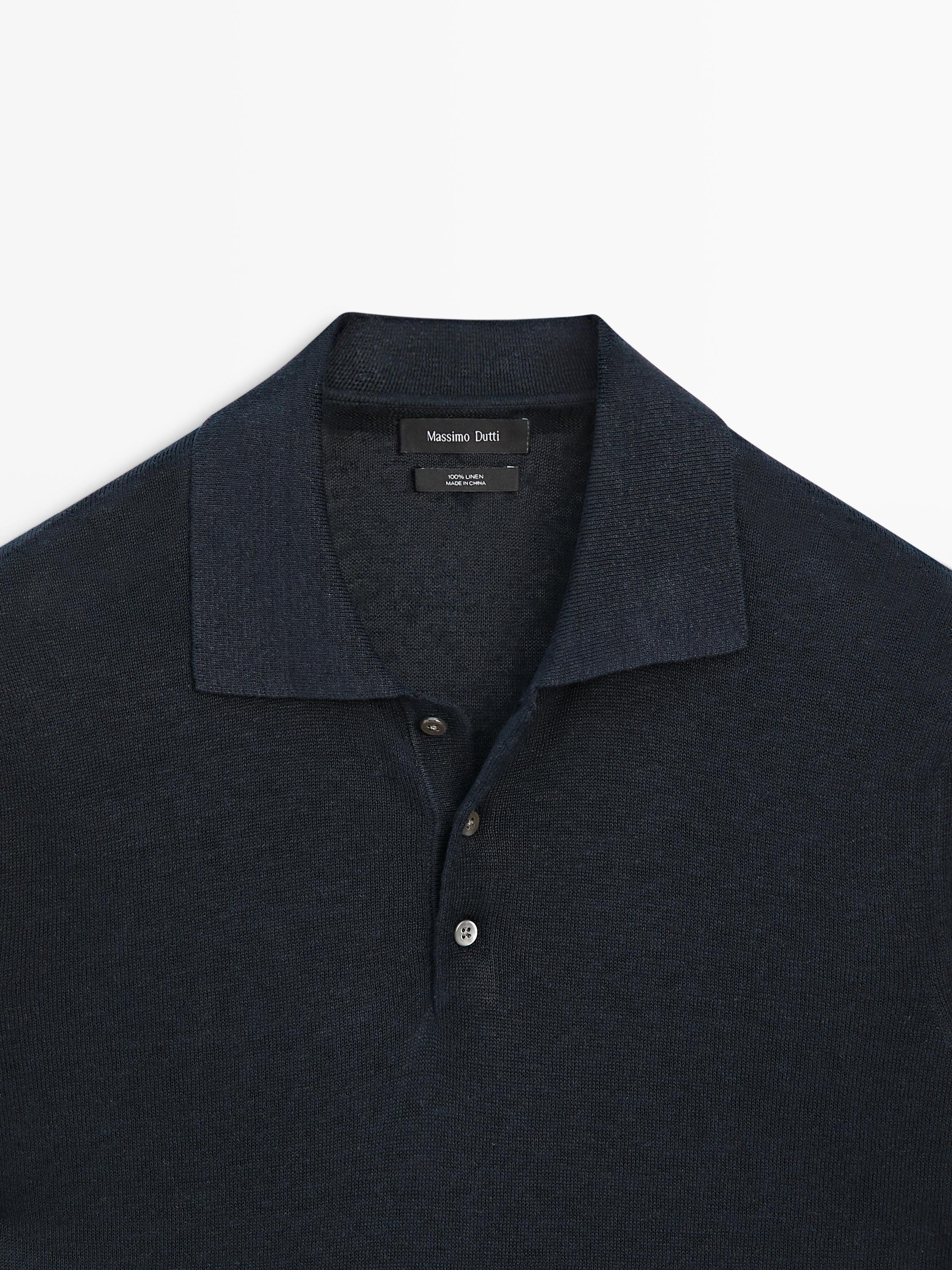 Linen knit polo sweater — NAVY BLUE
