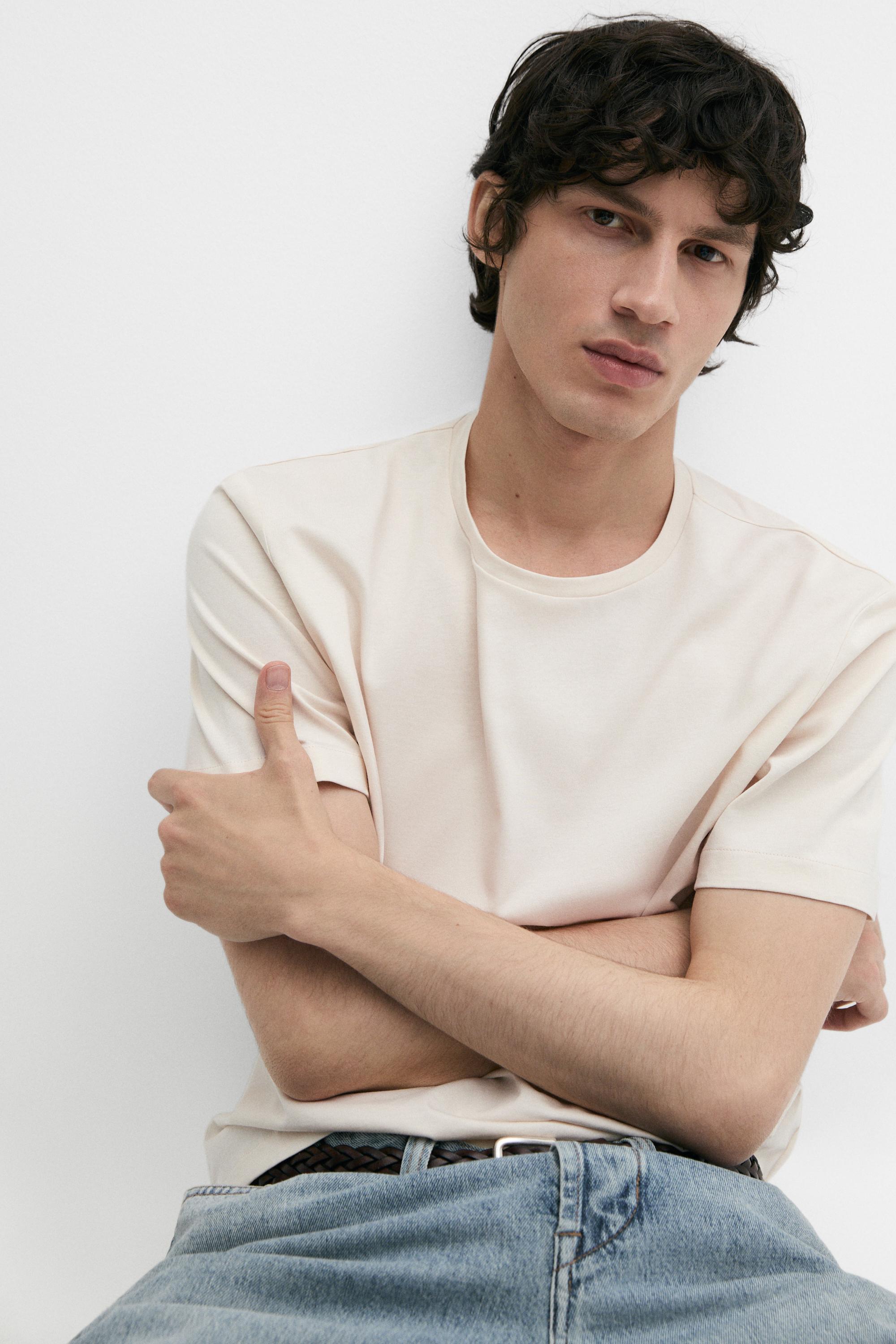 100% cotton short-sleeve T-shirt — CREAM