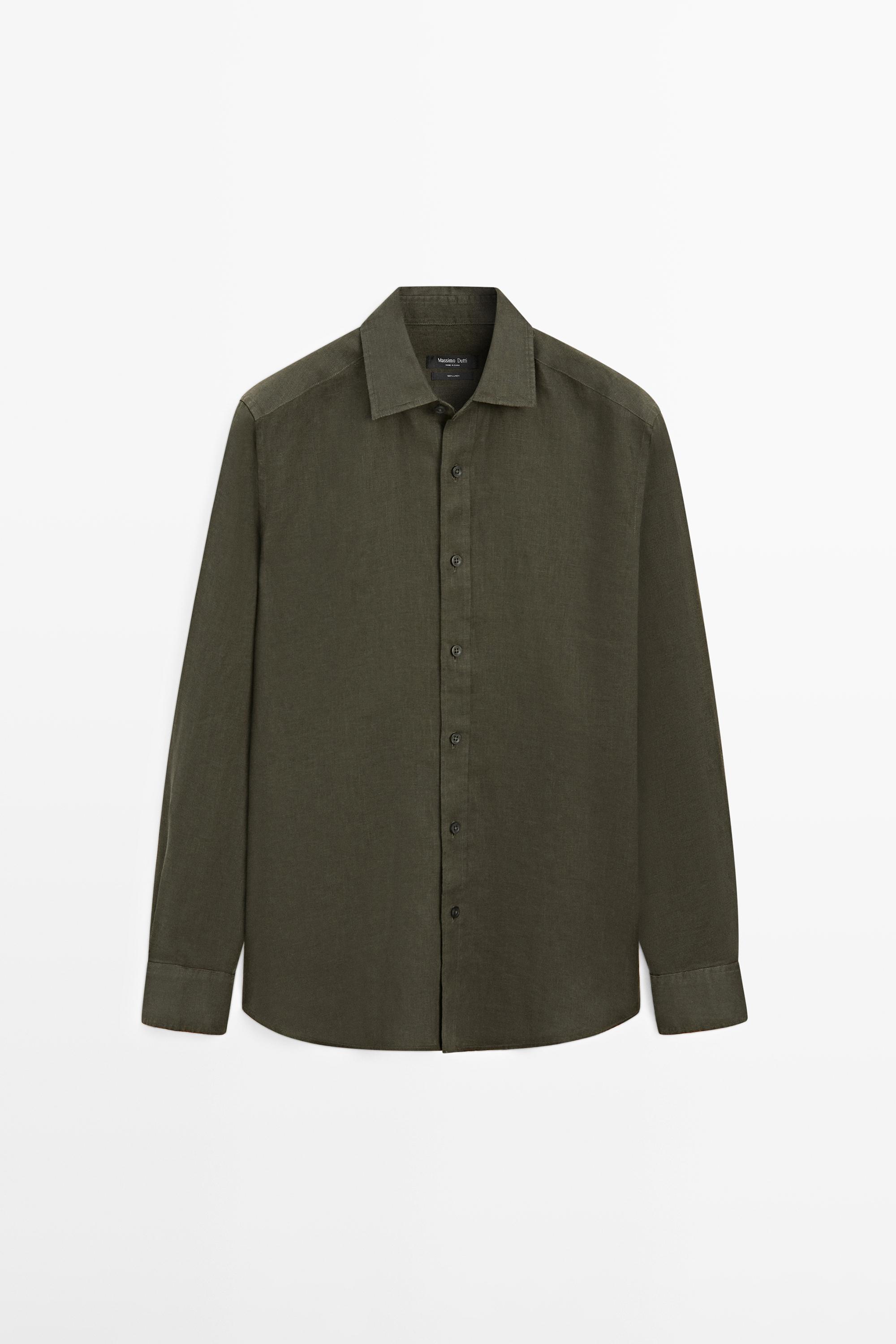 100% linen slim fit shirt — Sea green