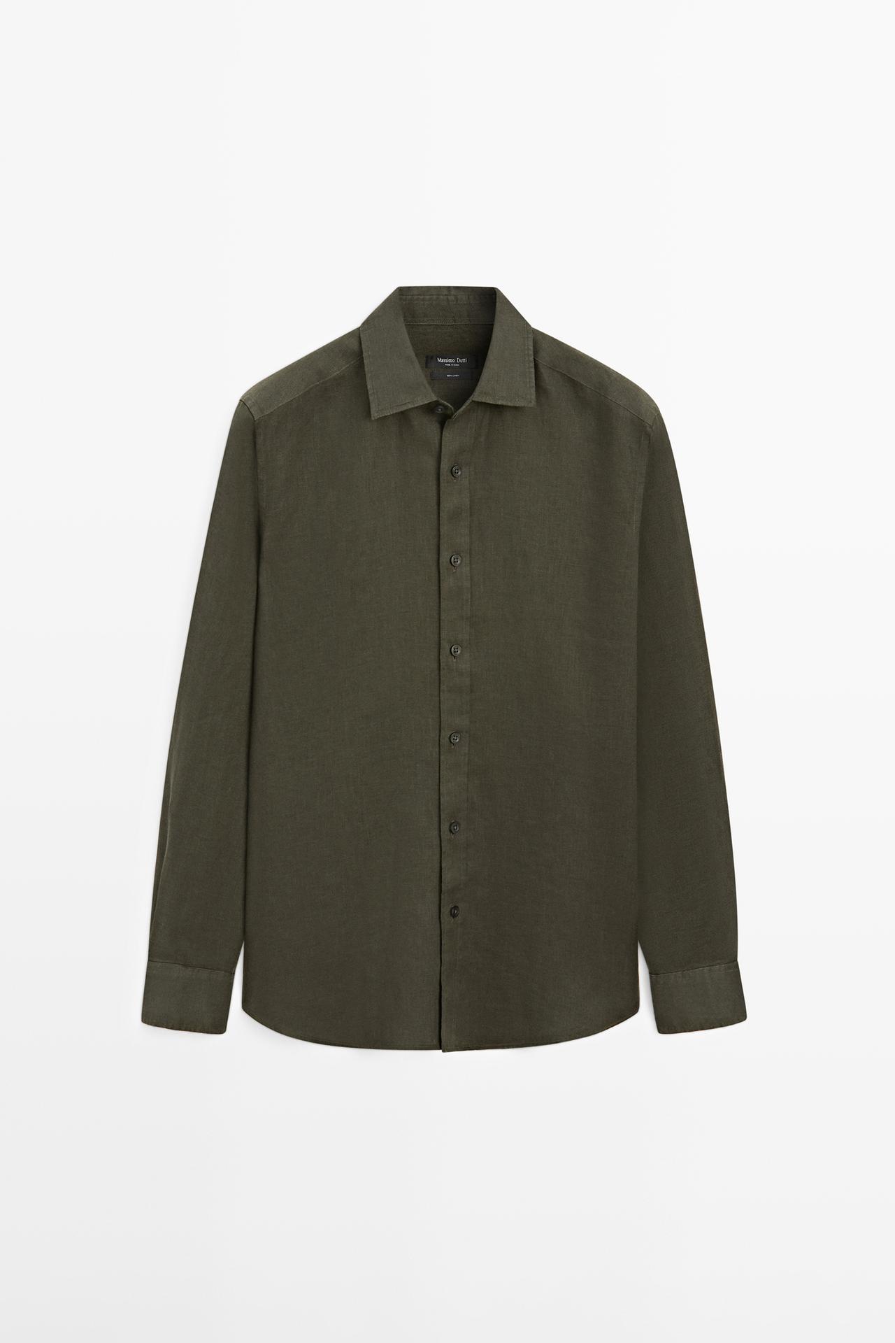 Massimo Dutti - Heren - Slim-Fit Overhemd Van 100% Linnen - Watergroen - S