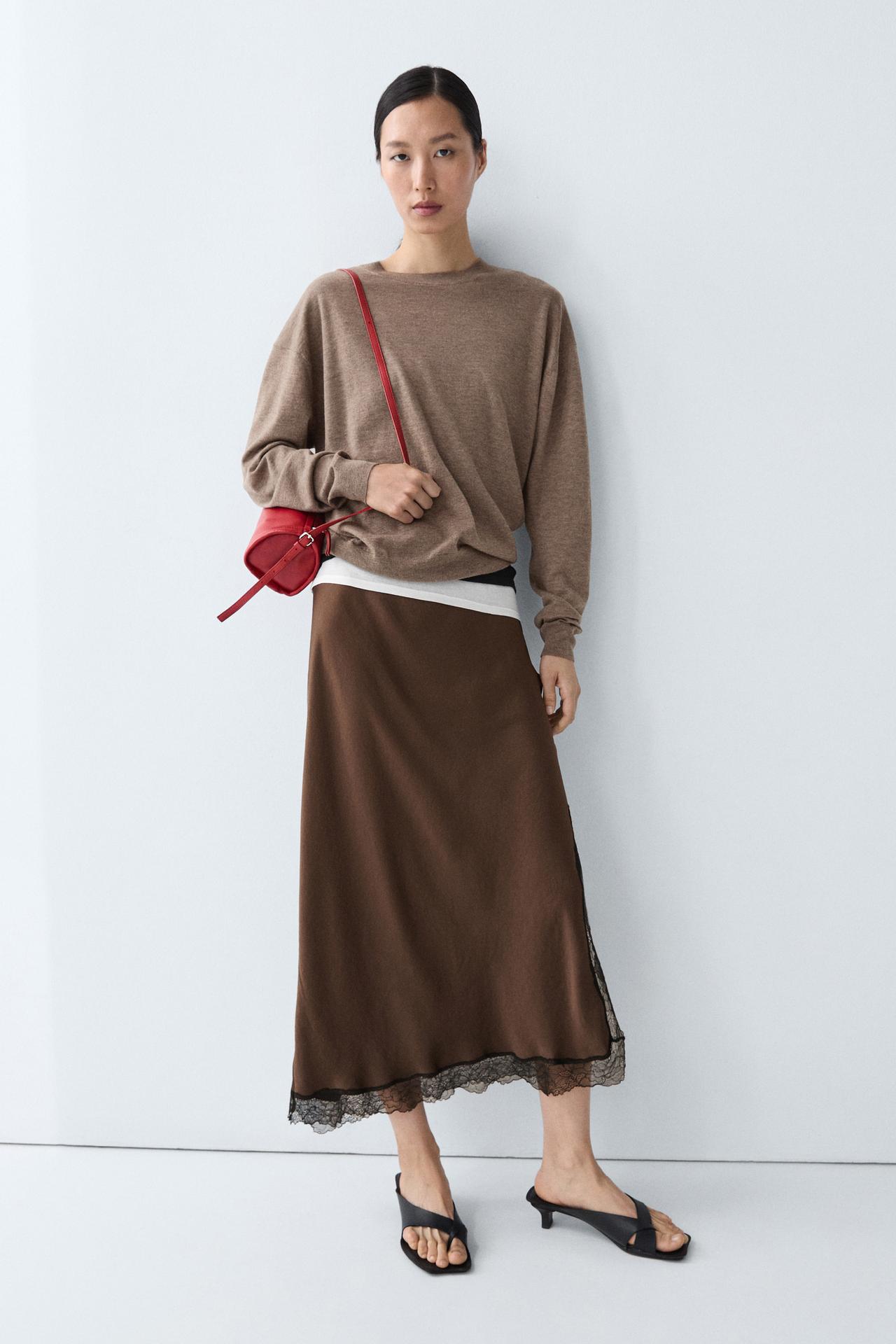 Fine knit round neck sweater — MOLE BROWN