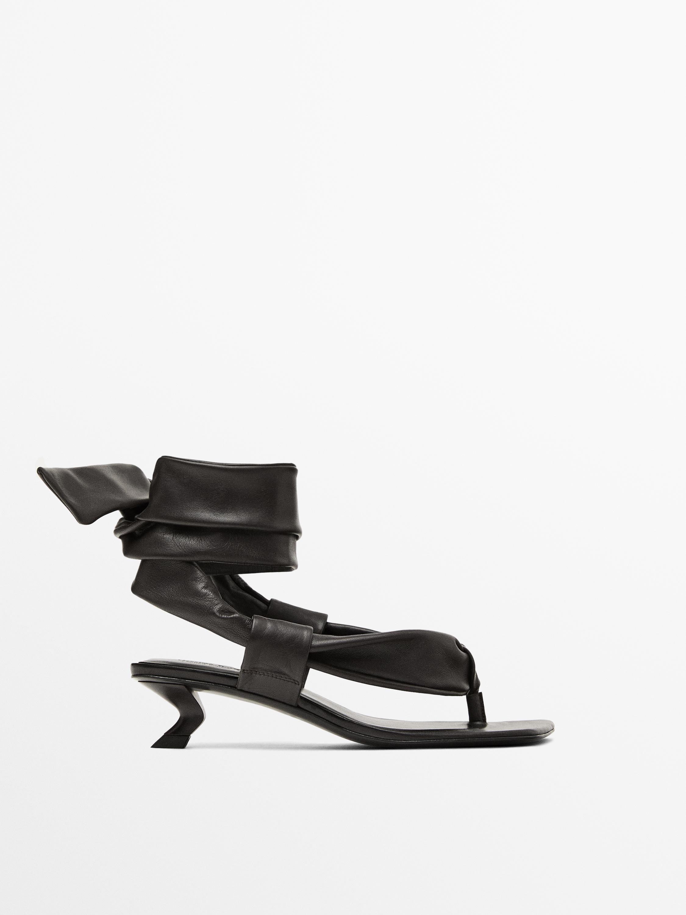 Leather high-heel sandals with tie detail Limited Edition · Brown