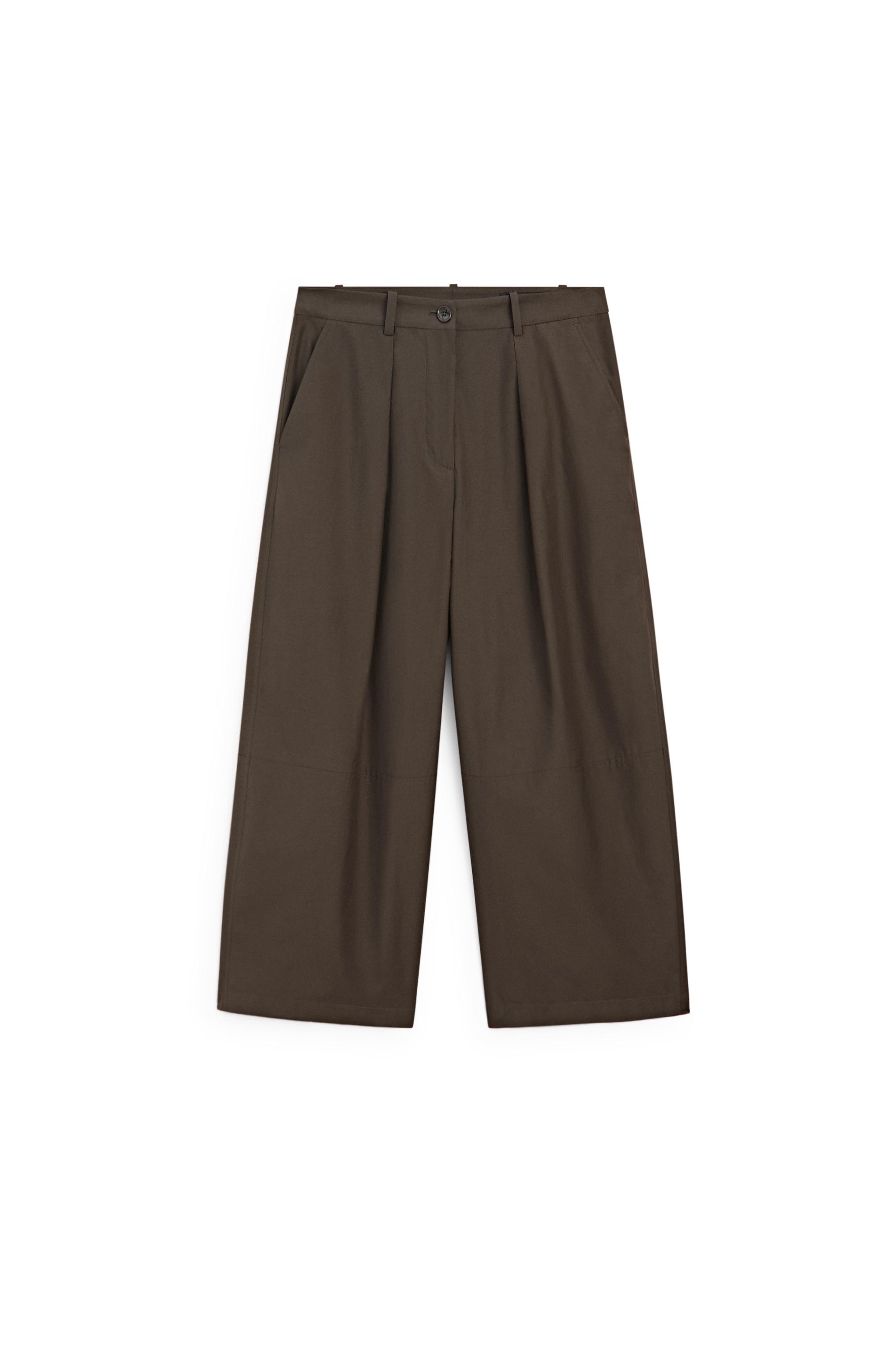 Cotton blend poplin wide-leg pants — KHAKI