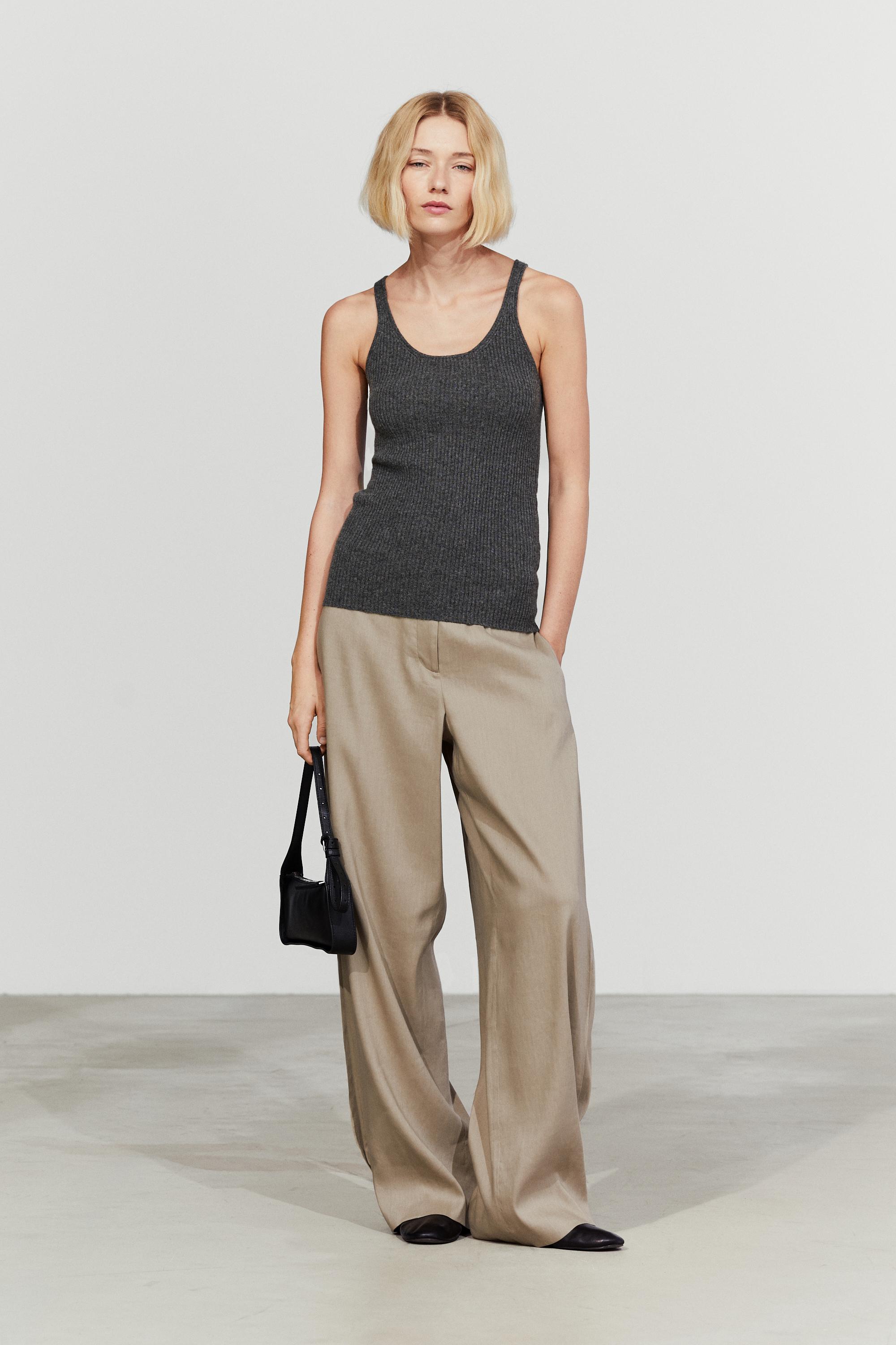 100% cashmere ribbed knit top — ANTHRACITE GREY