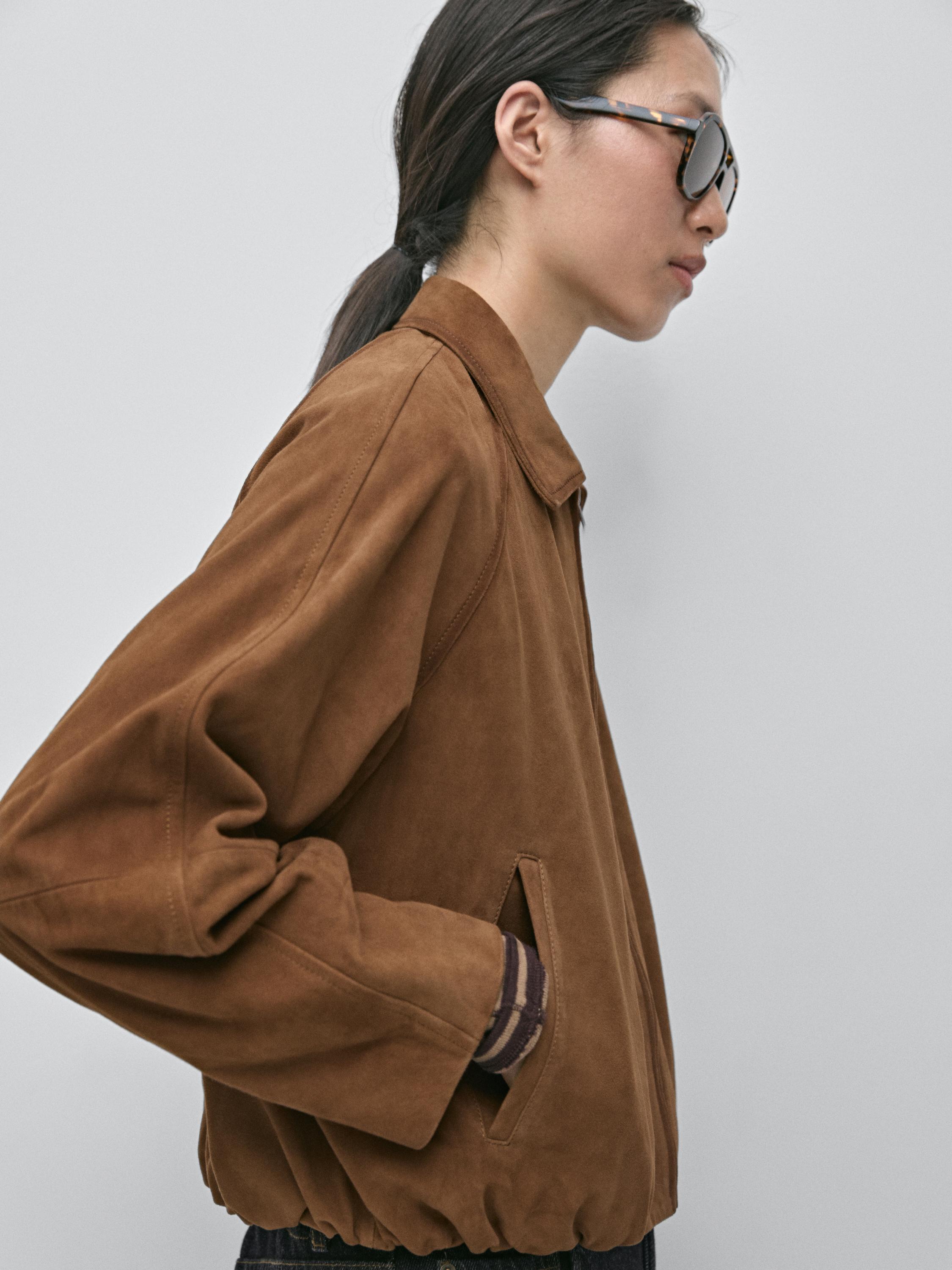 Suede leather bomber jacket