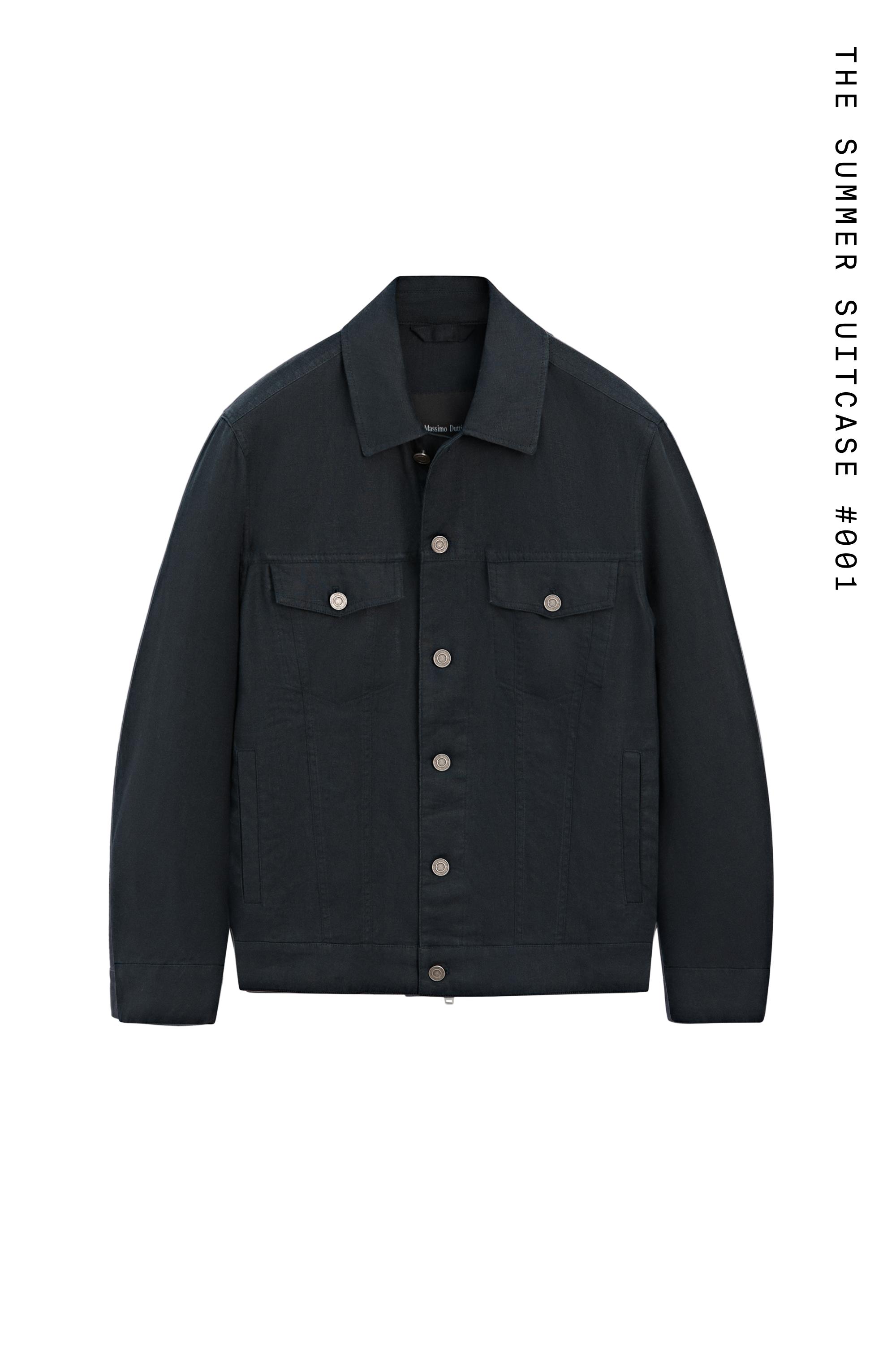 100% linen trucker jacket — NAVY BLUE