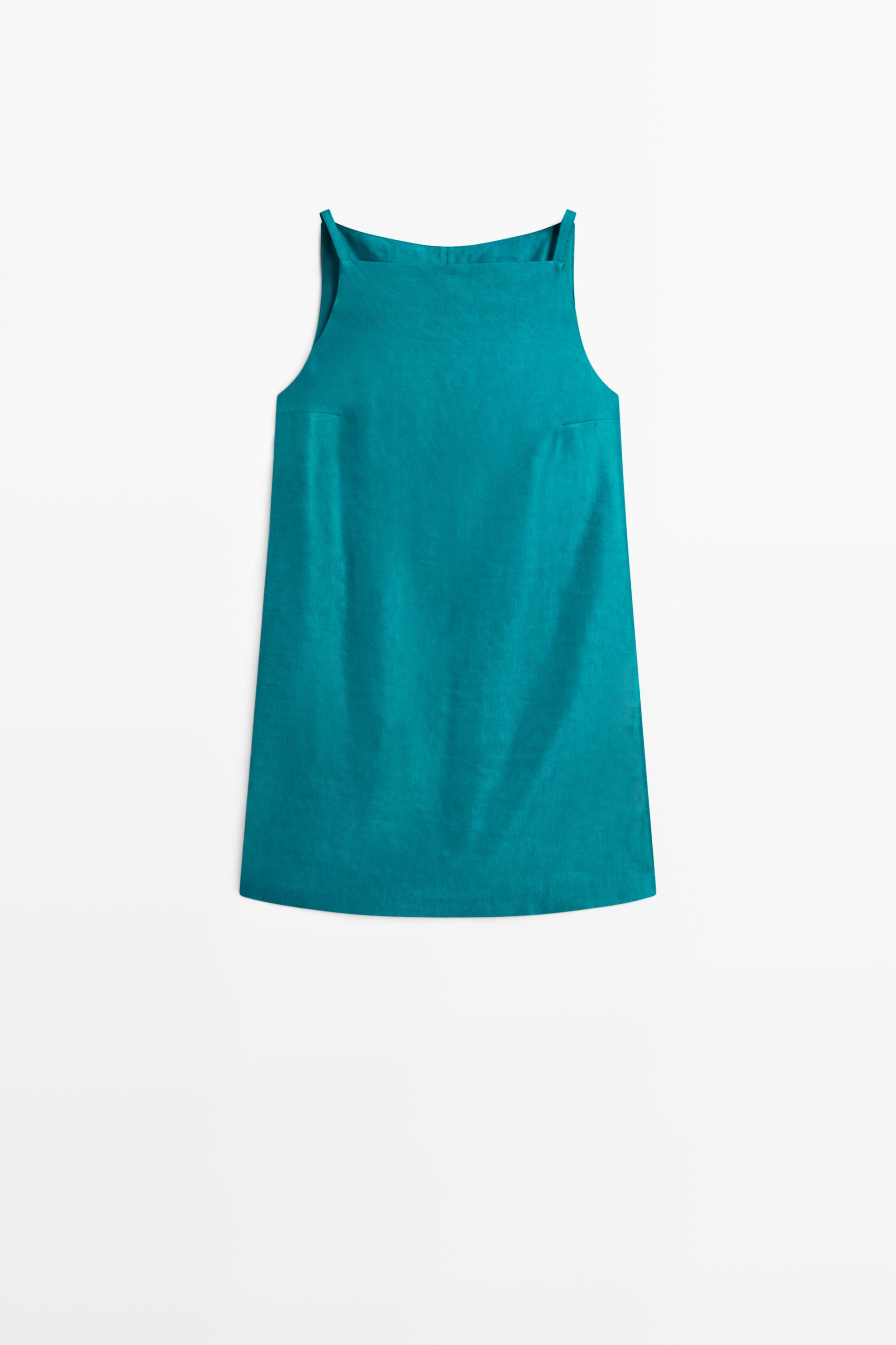 Linen blend mini dress — BLUE