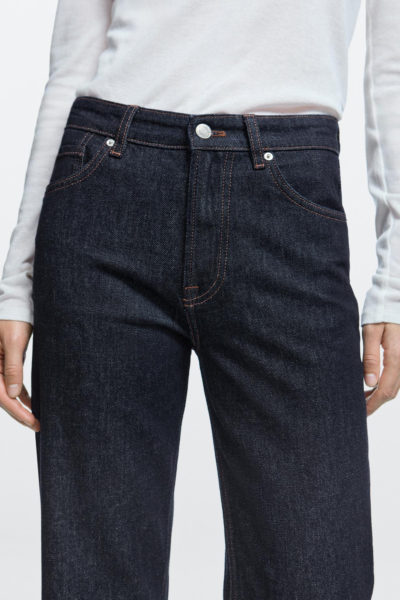 High-waist cropped straight-leg jeans — DARK BLUE
