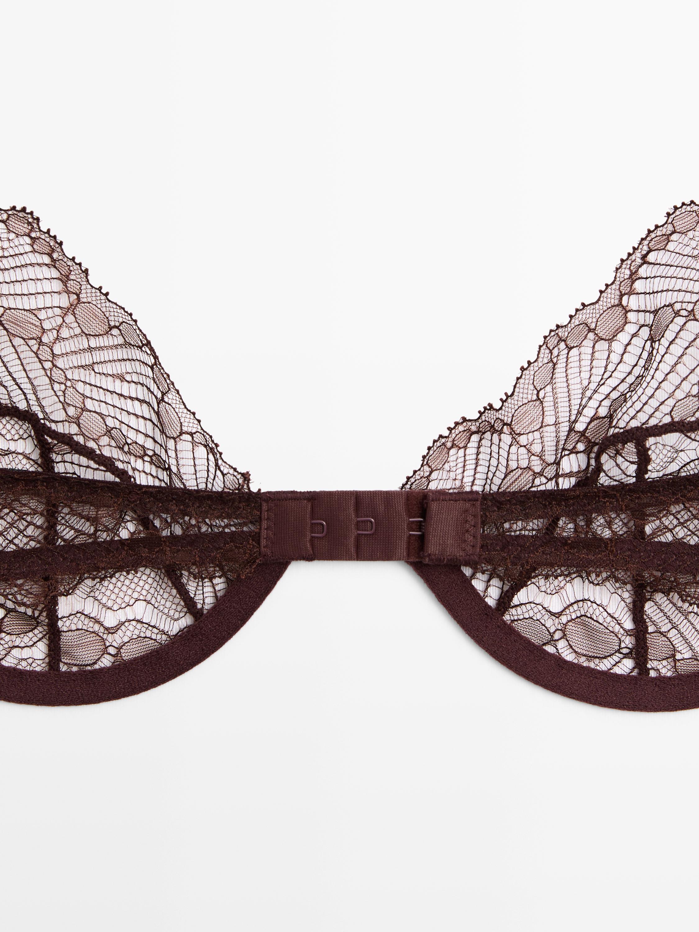Scalloped lace bra with underwire — BROWN