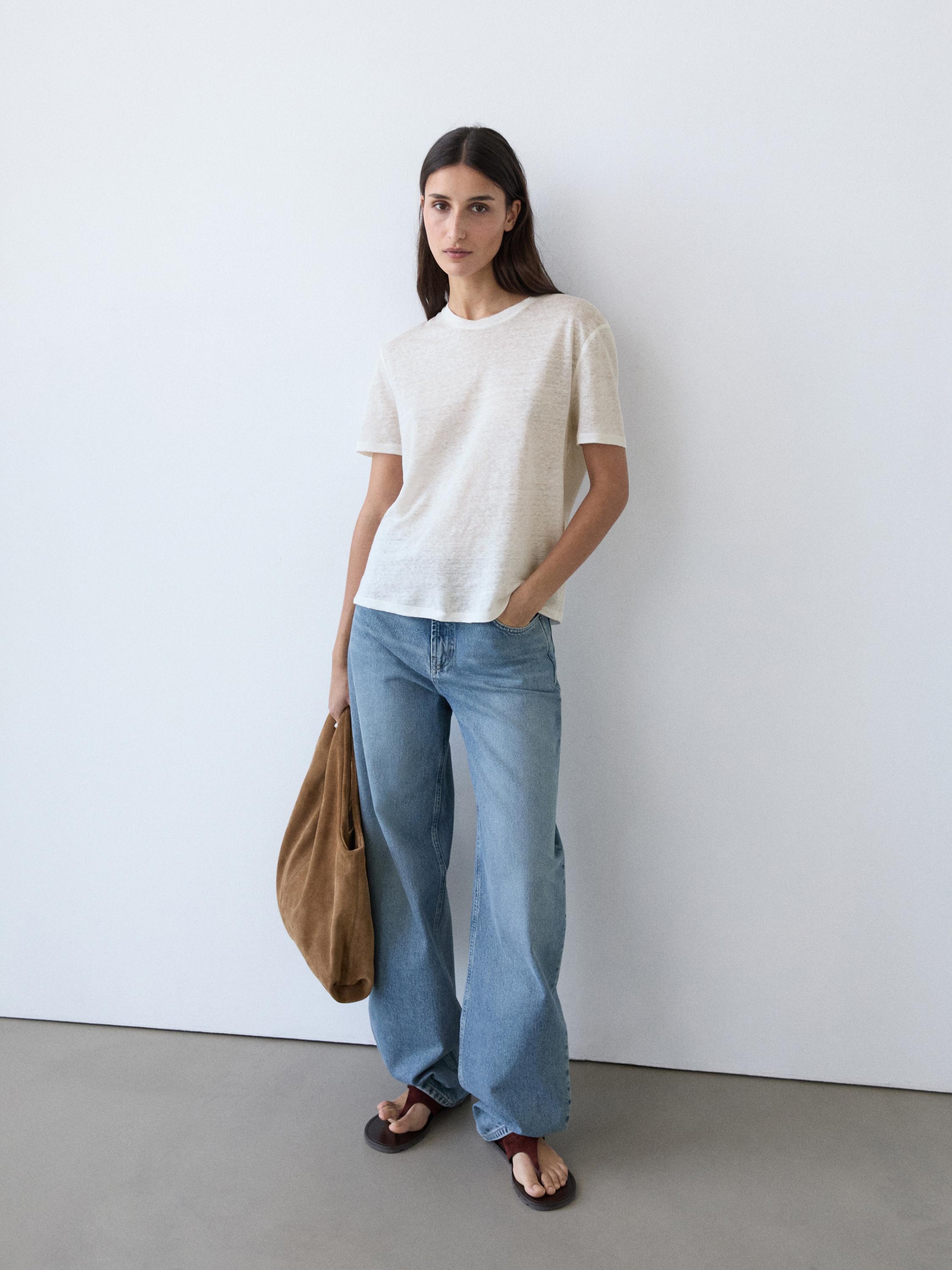 100% linen short sleeve T-shirt — Off white