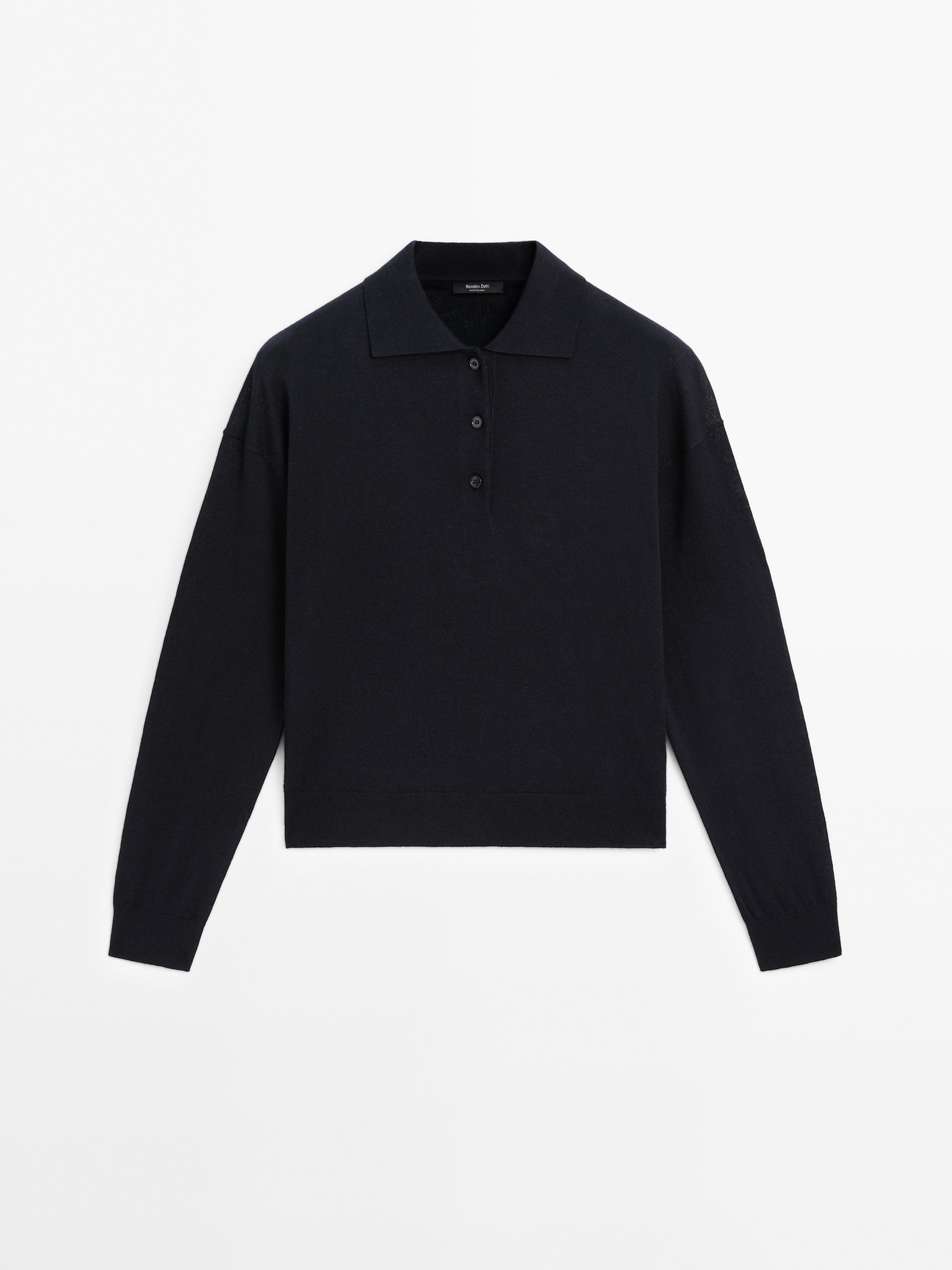 Cotton blend knit polo sweater