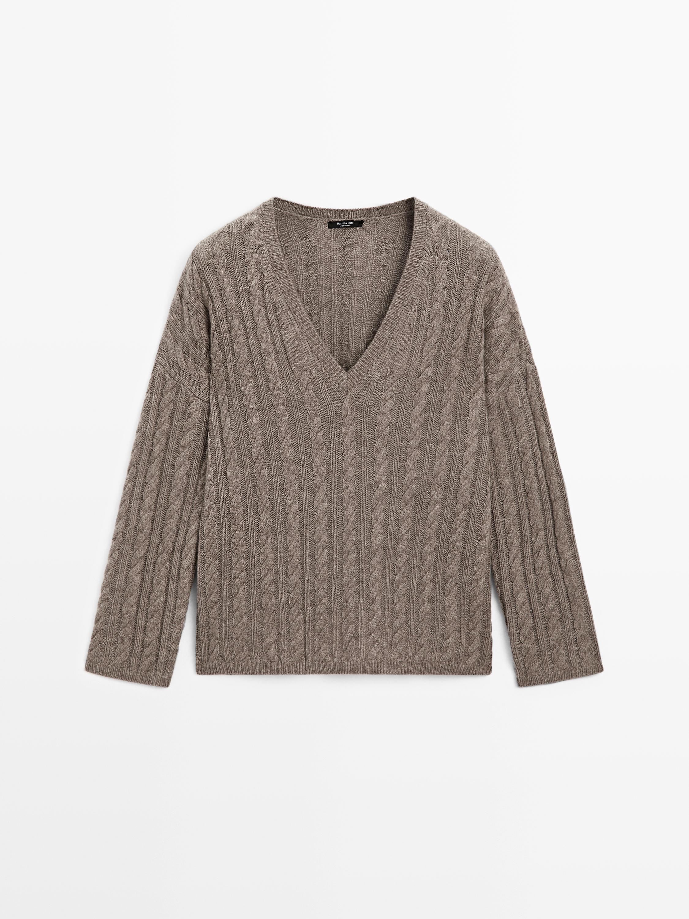 Cable-knit V-neck sweater
