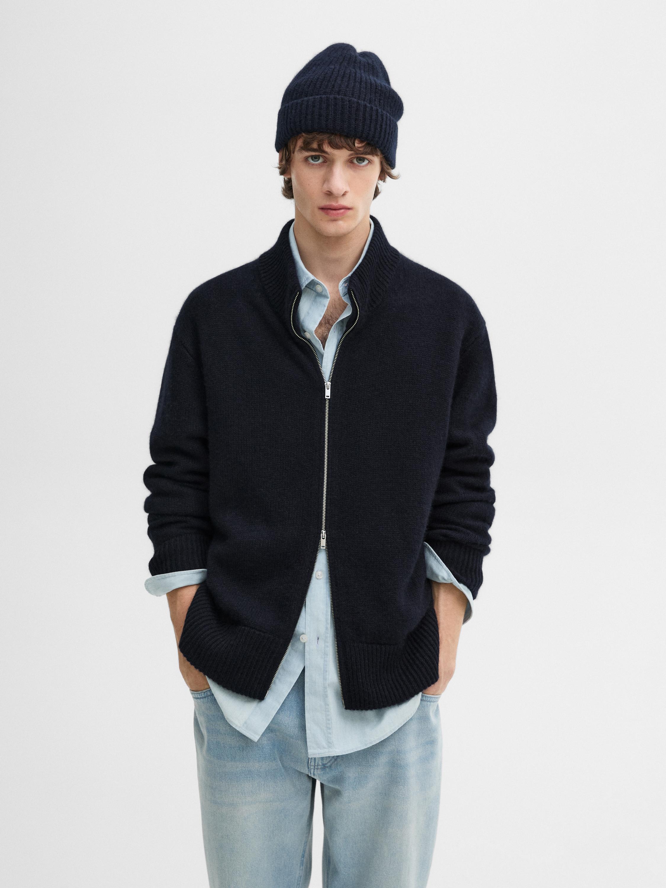 Zip-up cashmere bomber cardigan