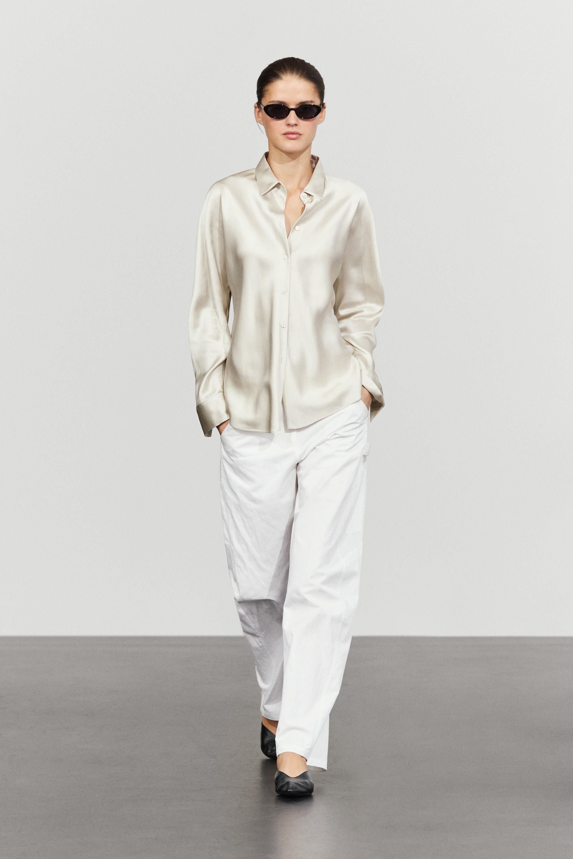 Camicia Fluida Satinata - Argento - L - Massimo Dutti - Female-image