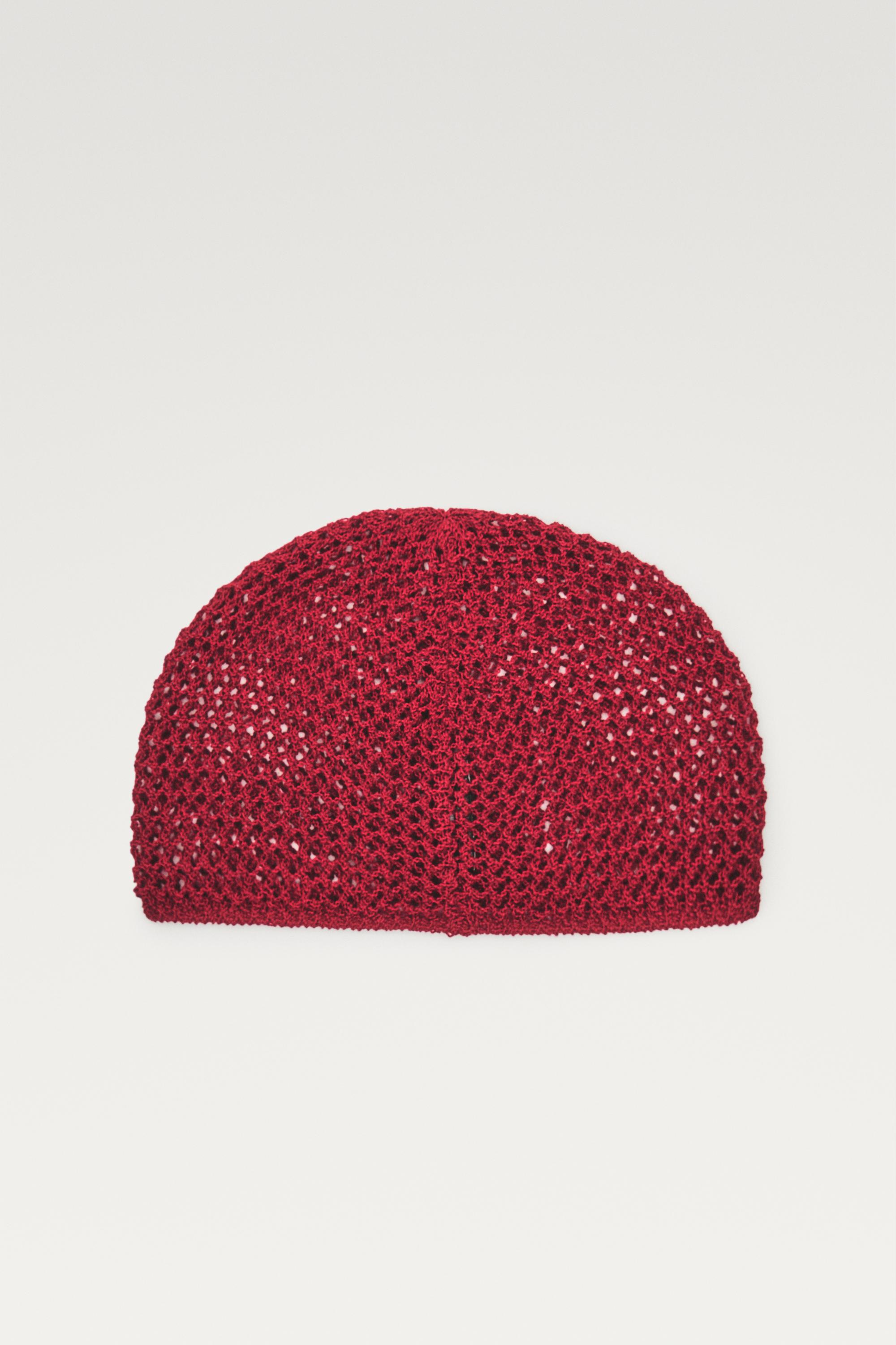 Cotton blend crochet beanie — RED