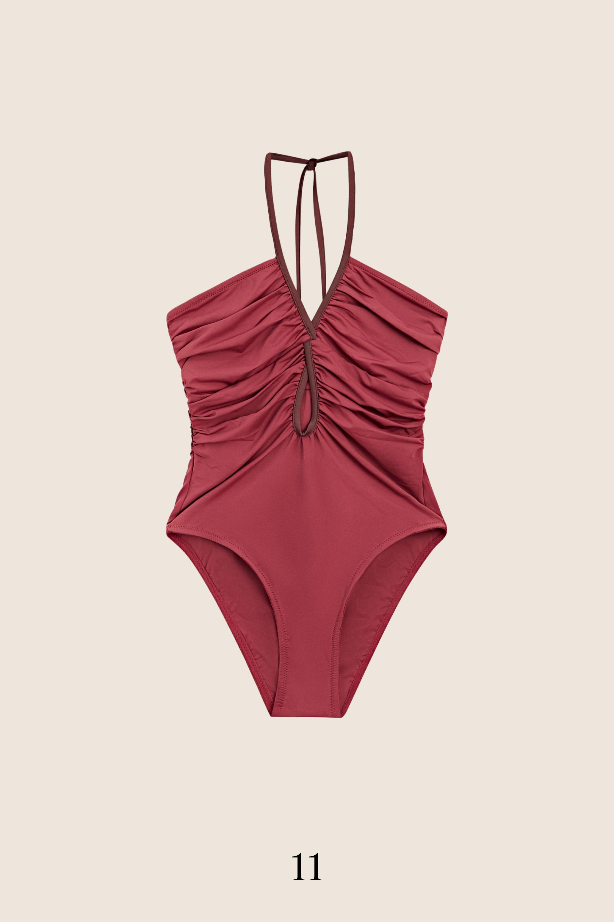 Swimsuit with contrast gathered detail — PINK