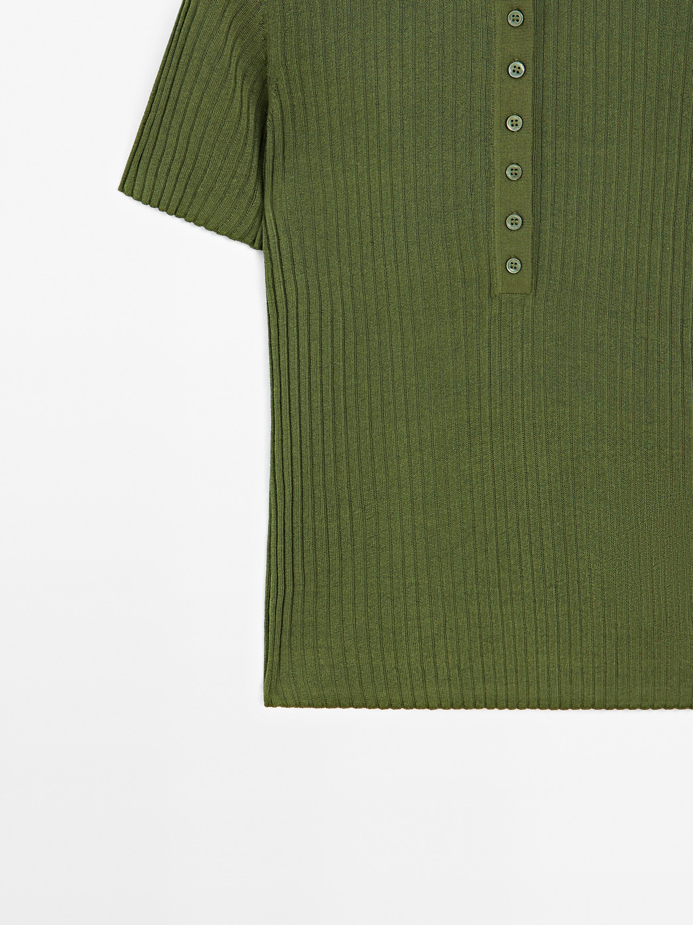 Knit cotton blend polo sweater