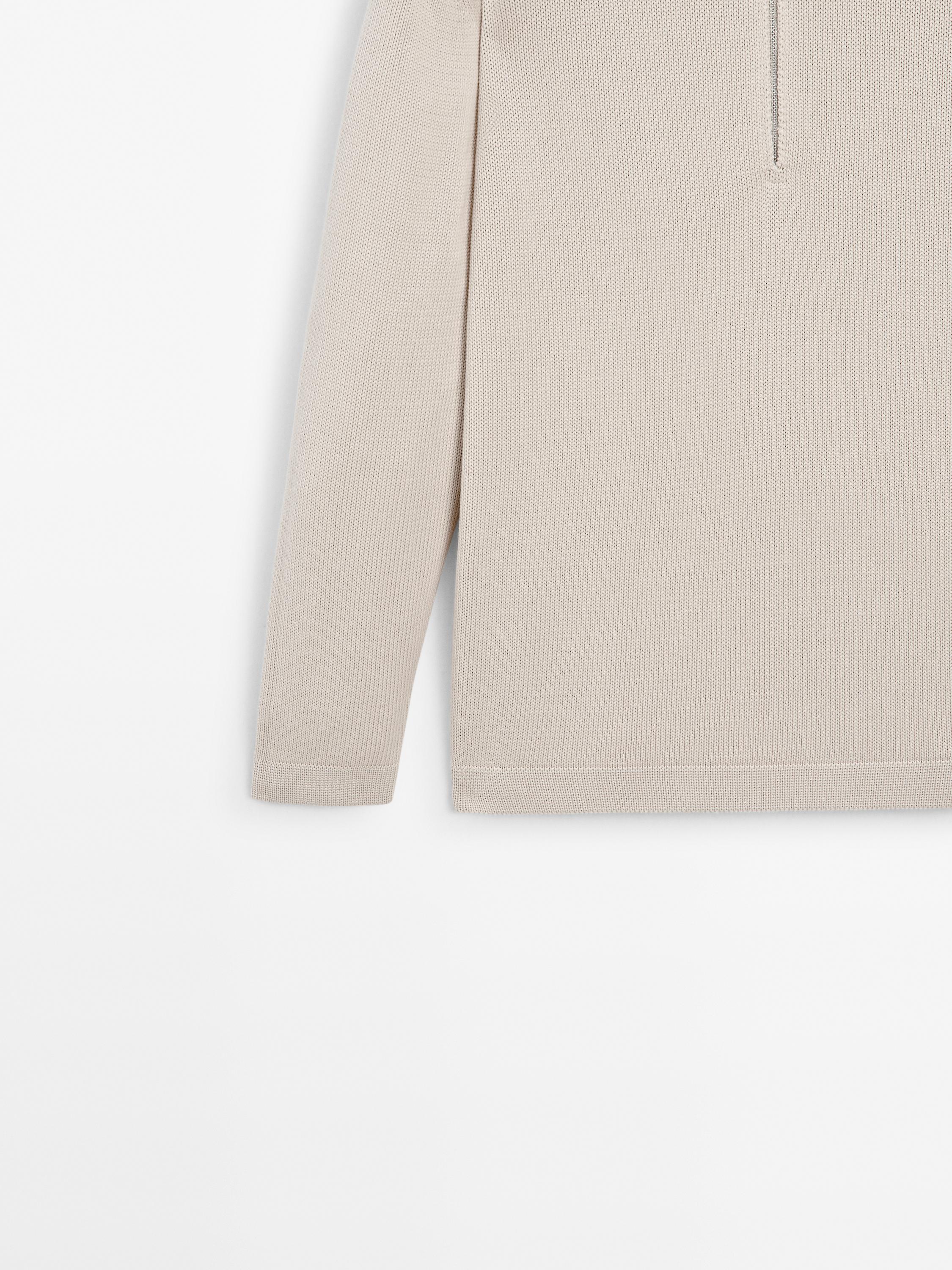 Knit sweater with zip polo collar