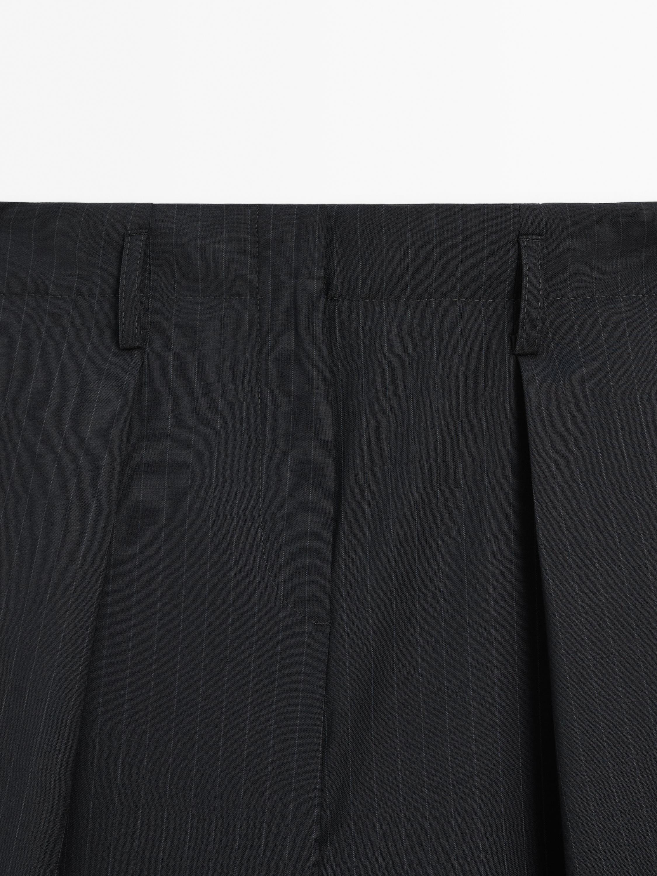 Straight-leg pleated pinstripe trousers