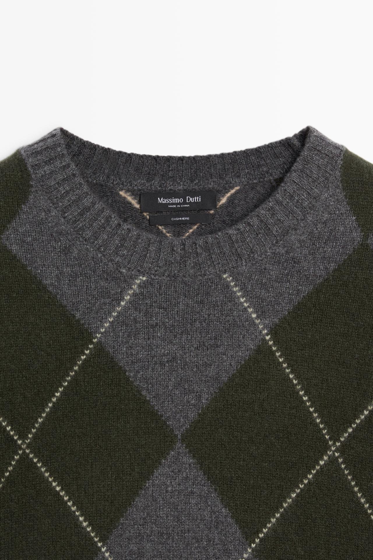 100% cashmere argyle knit sweater — DARK GREEN