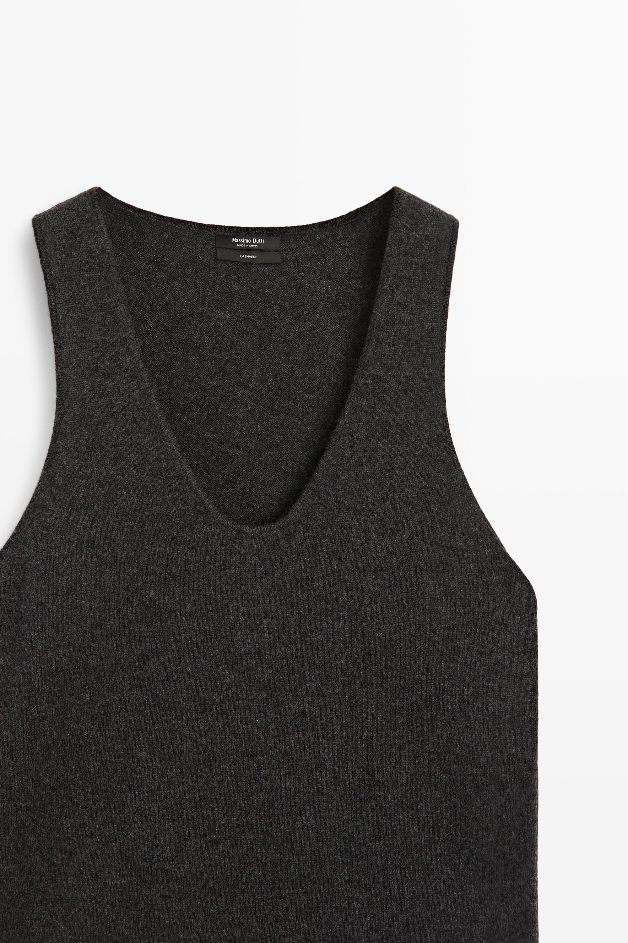 100% Cashmere Knit Top — GREY