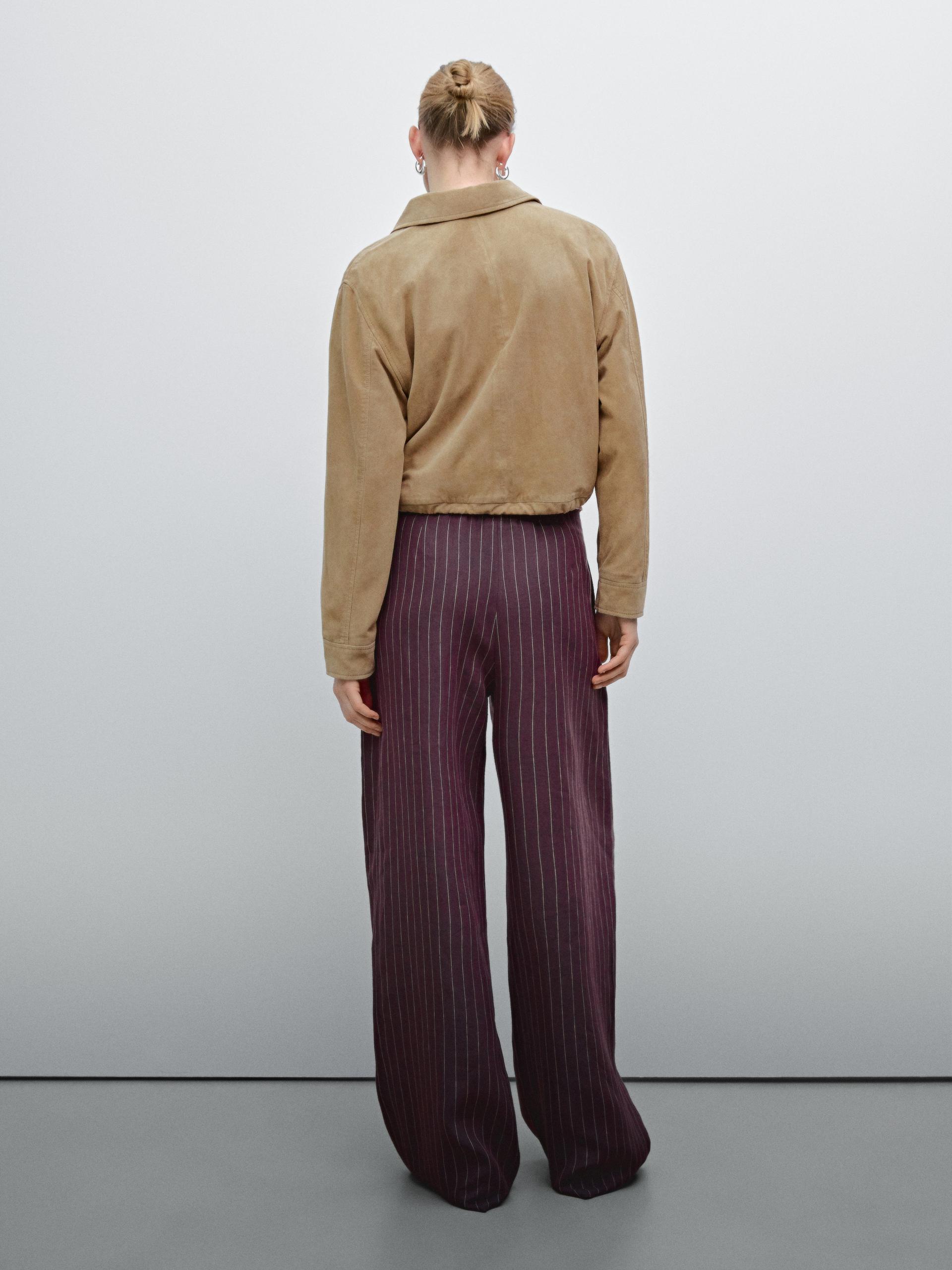 Pantalon Fluide À Rayures 100 % Lin - Grenat - 36 - Massimo Dutti - Femme