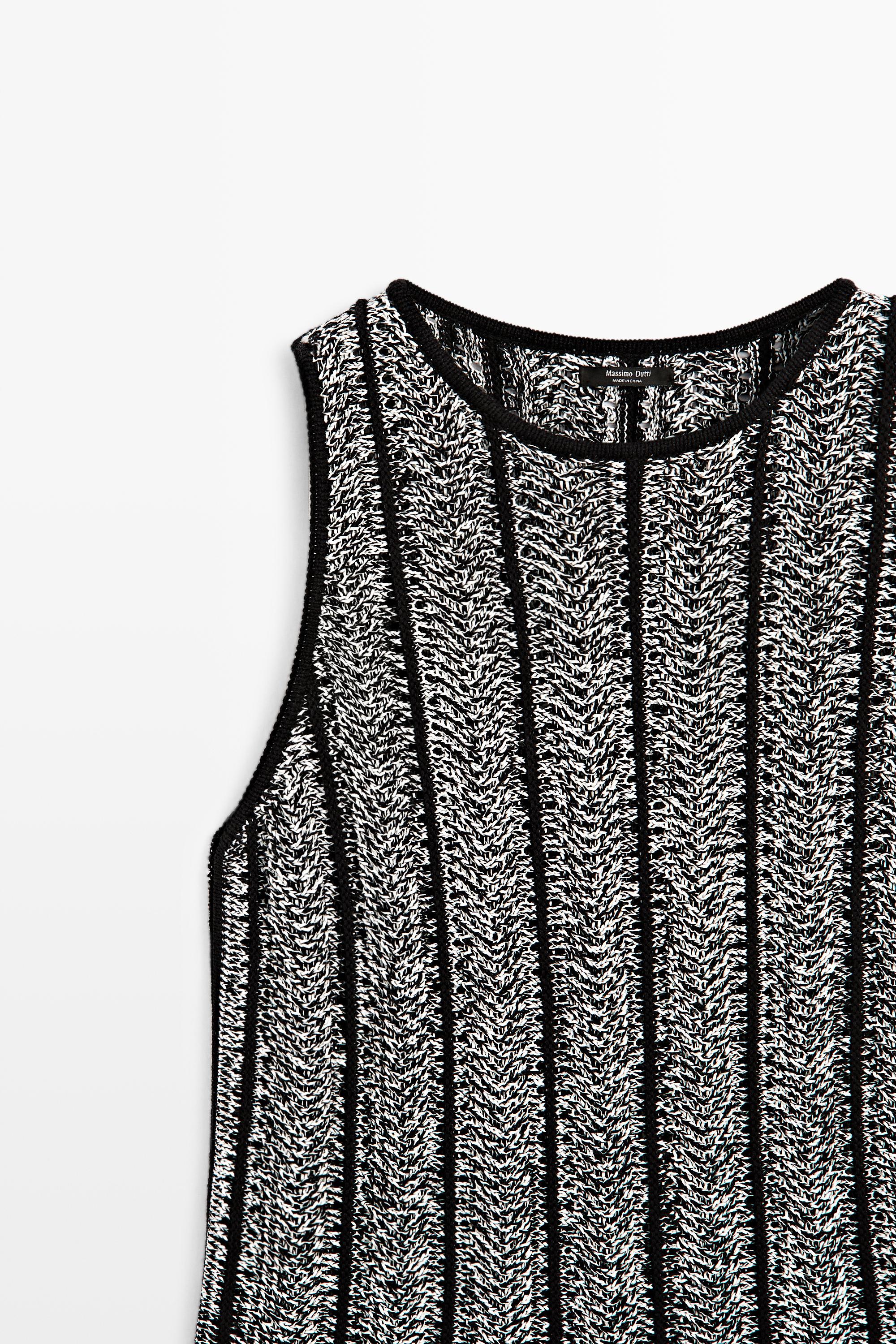 Cotton-blend flecked knit top — BLACK
