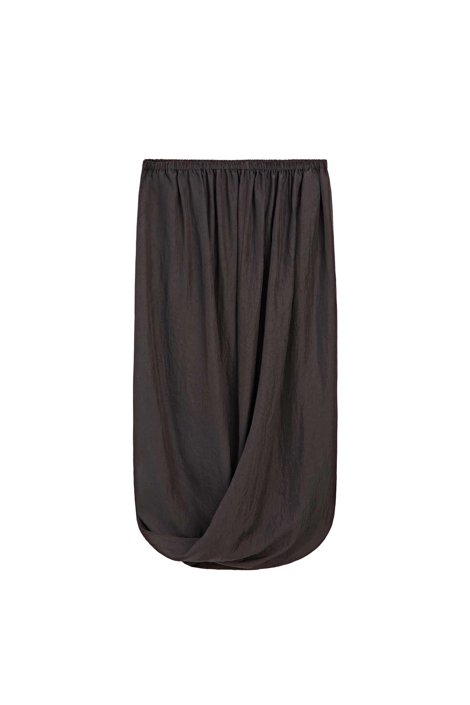 Midi skirt with gathered waistband — BROWN