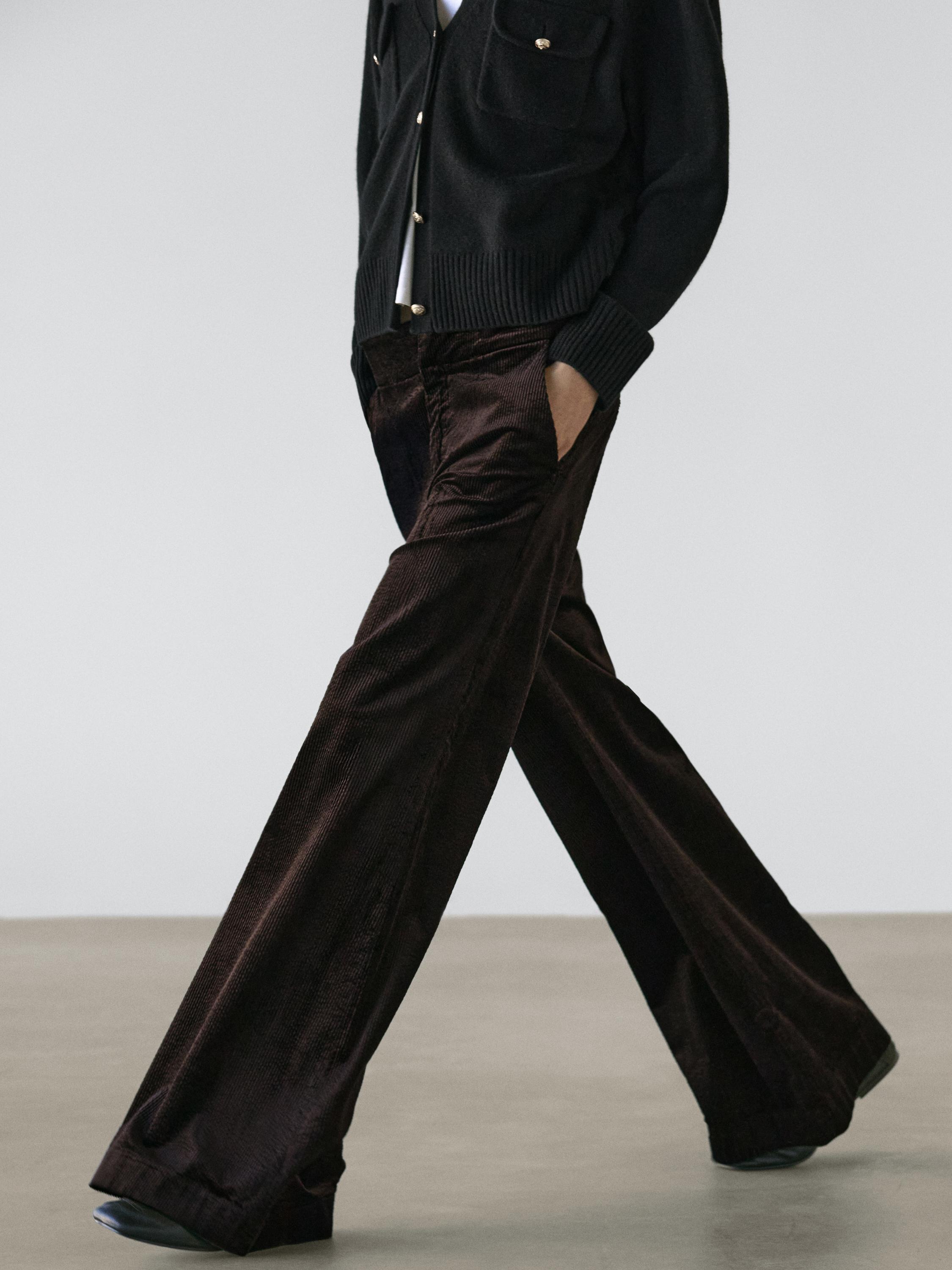 Menčestrové palazzo nohavice s vysokým pásom