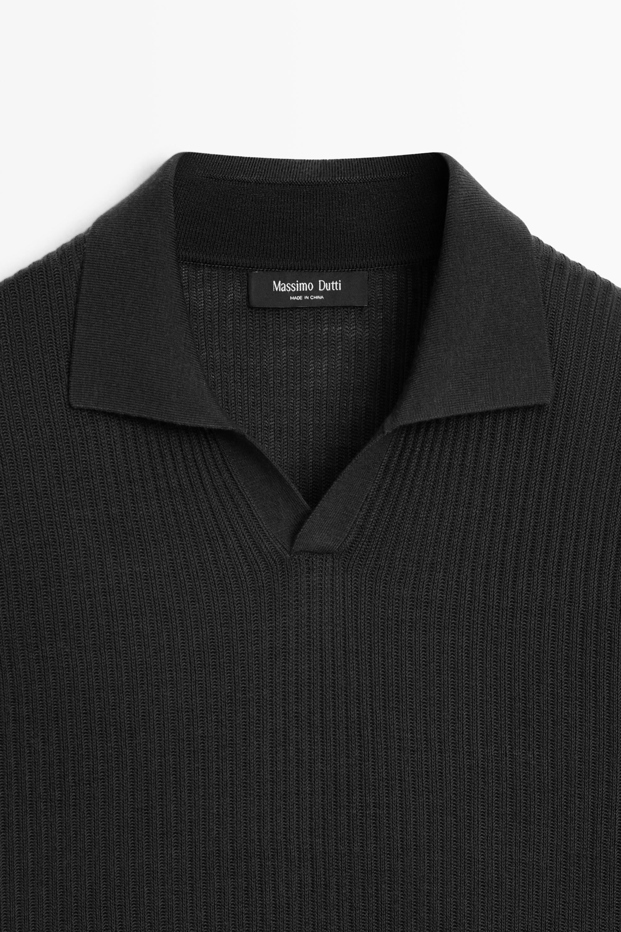 Wool blend short sleeve knit polo — Greyish green