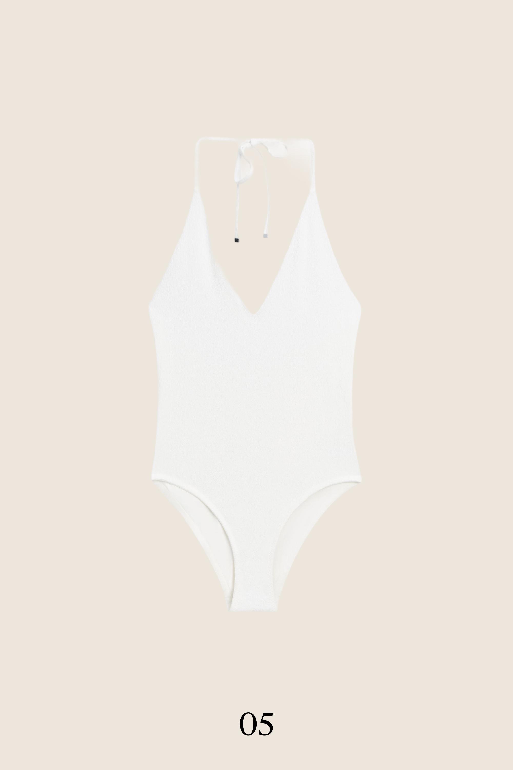 Textured V-neck swimsuit — Off white