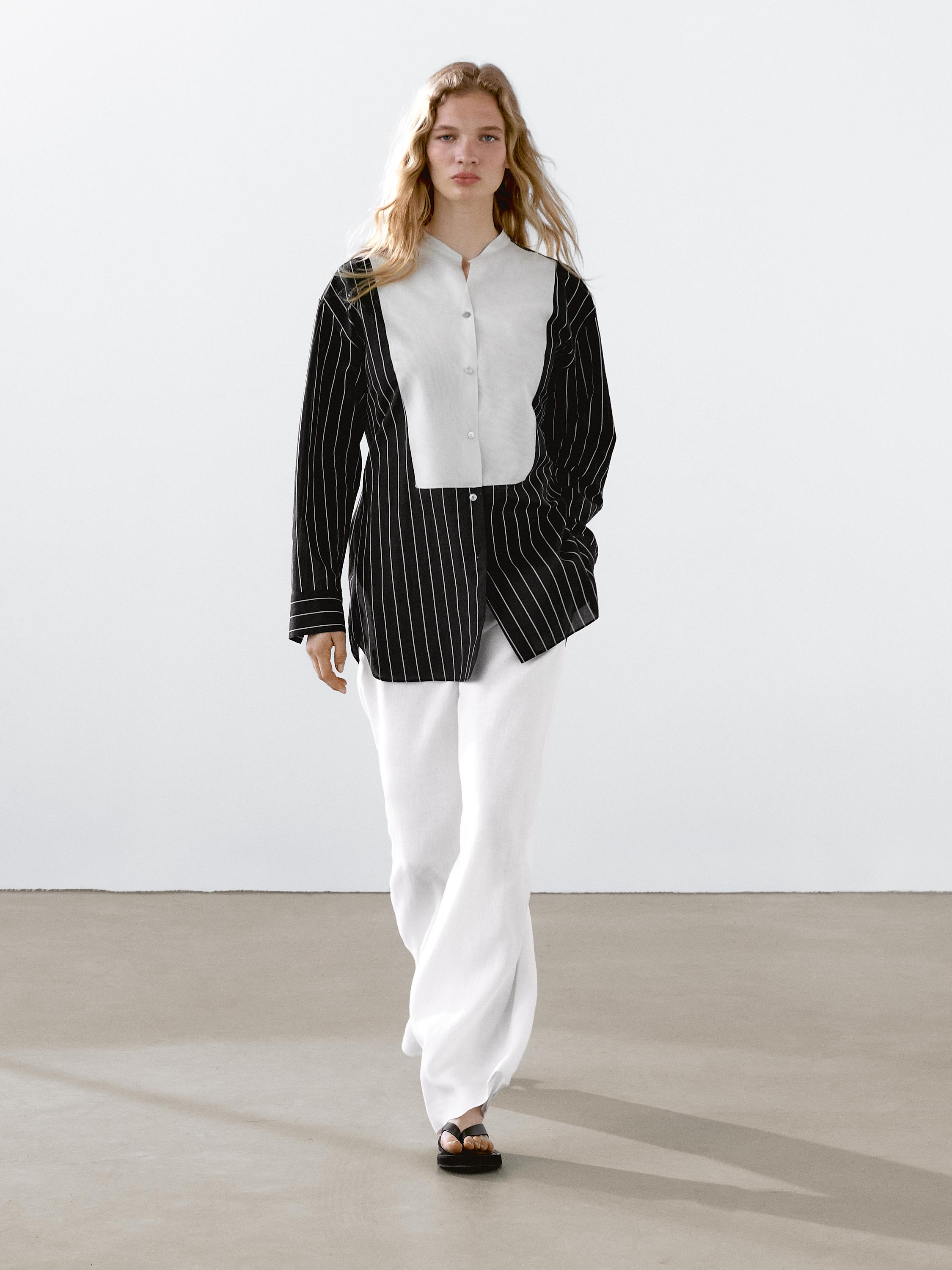 Chemisier plastron à rayures en coton mélangé