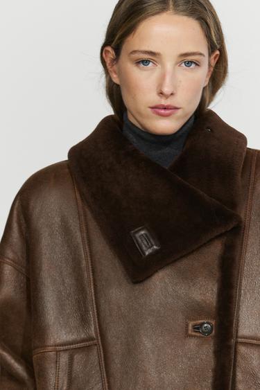 Double-faced leather coat with fur — BROWN 5