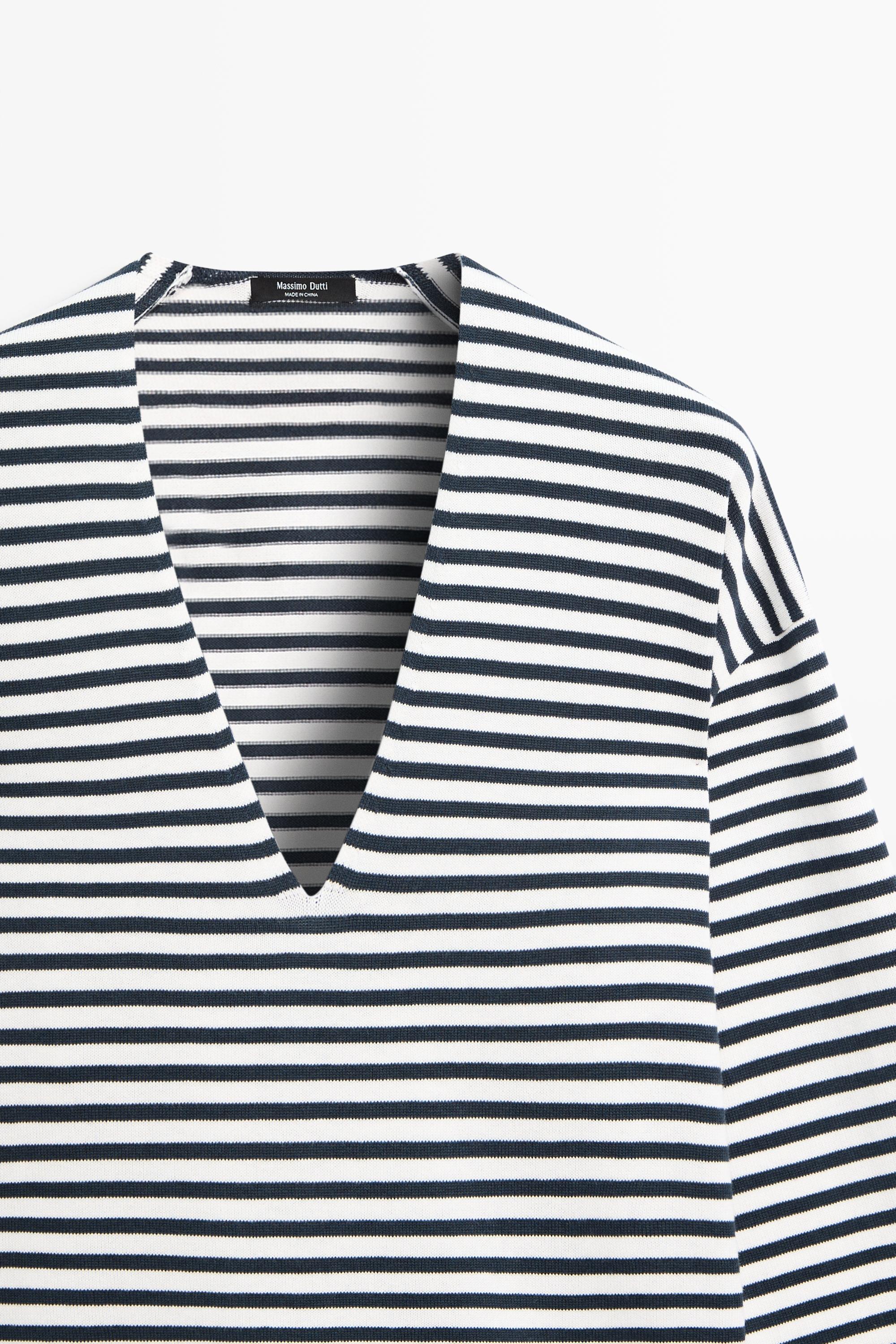 Striped V-neck knit sweater