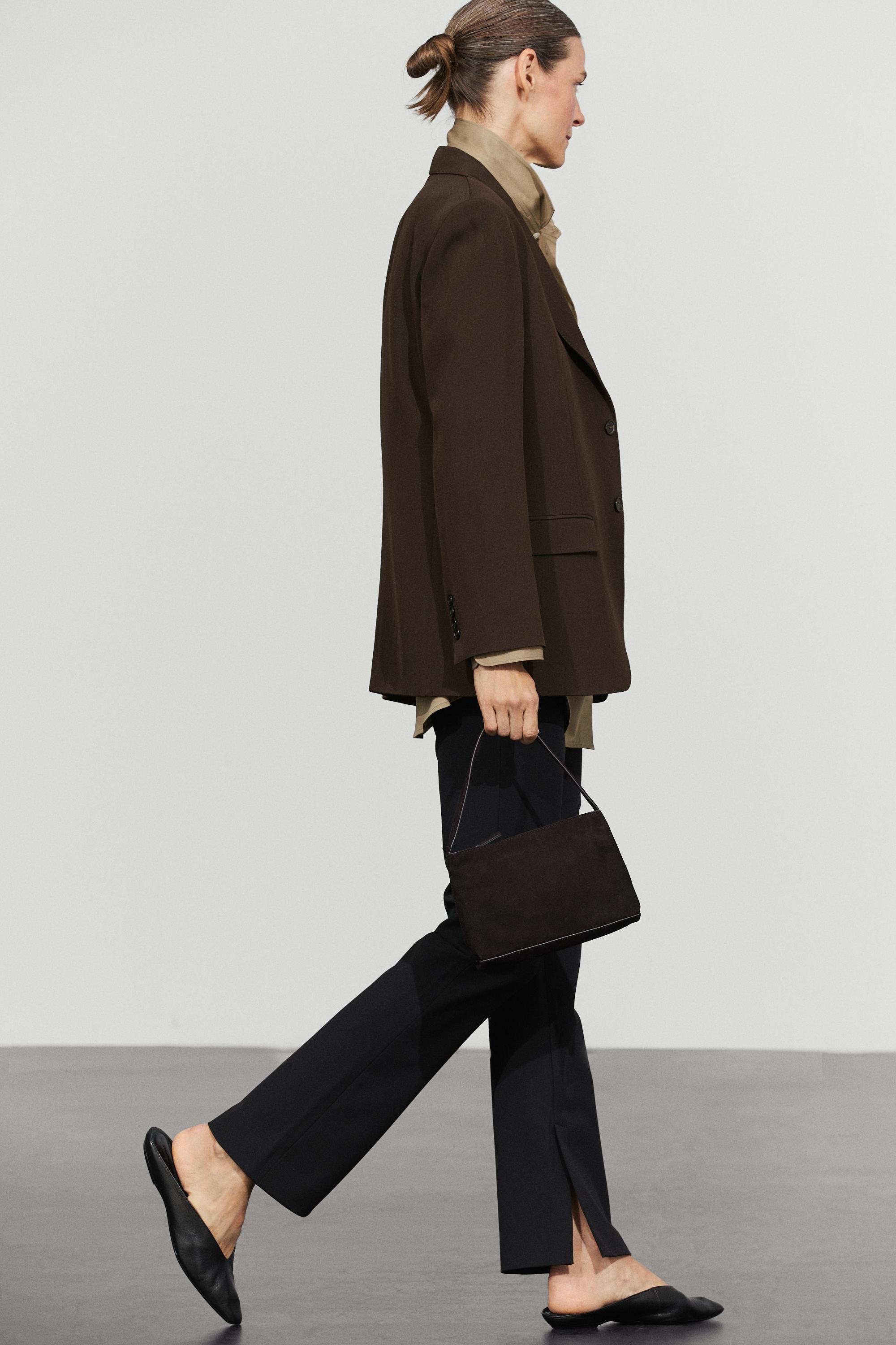 Fluid wool blend blazer total look — BROWN