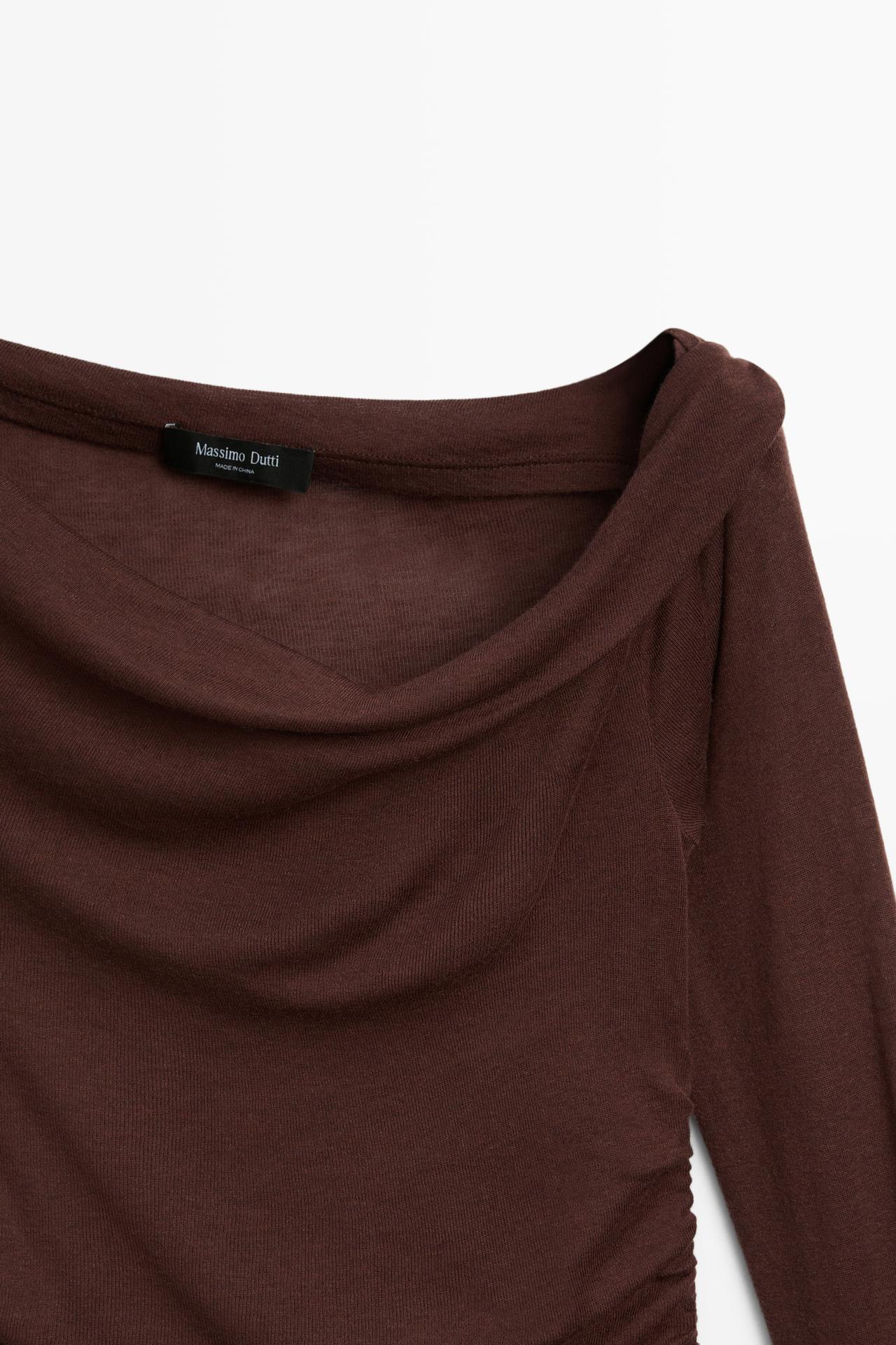 Asymmetric long sleeve flowing top — BURGUNDY