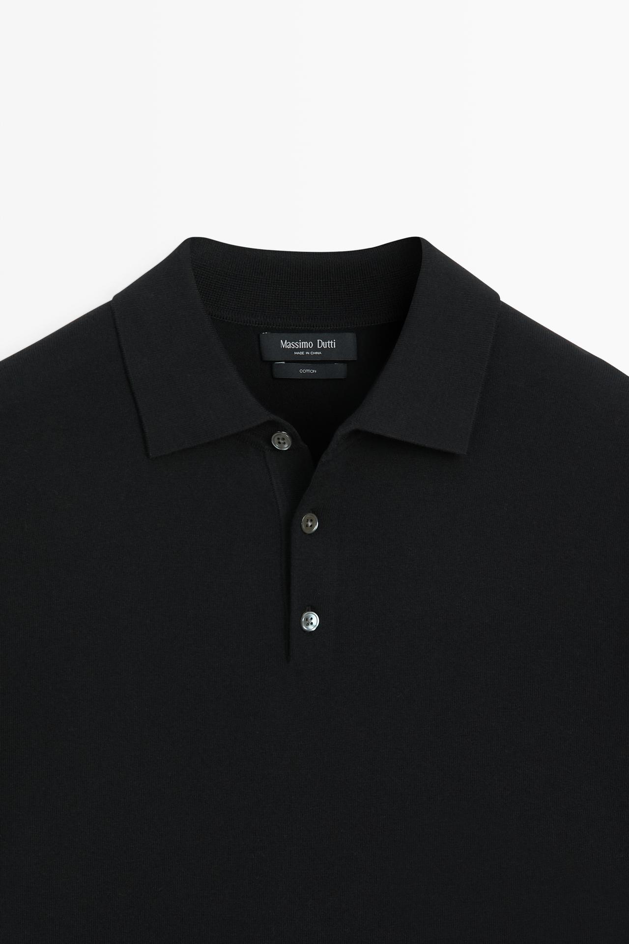 100% cotton knit polo sweater — BLACK