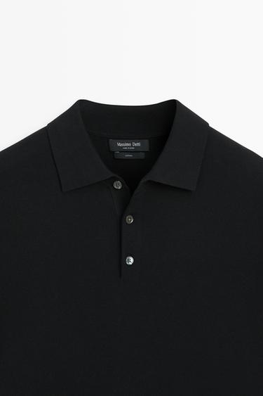 100% cotton knit polo sweater — BLACK 9
